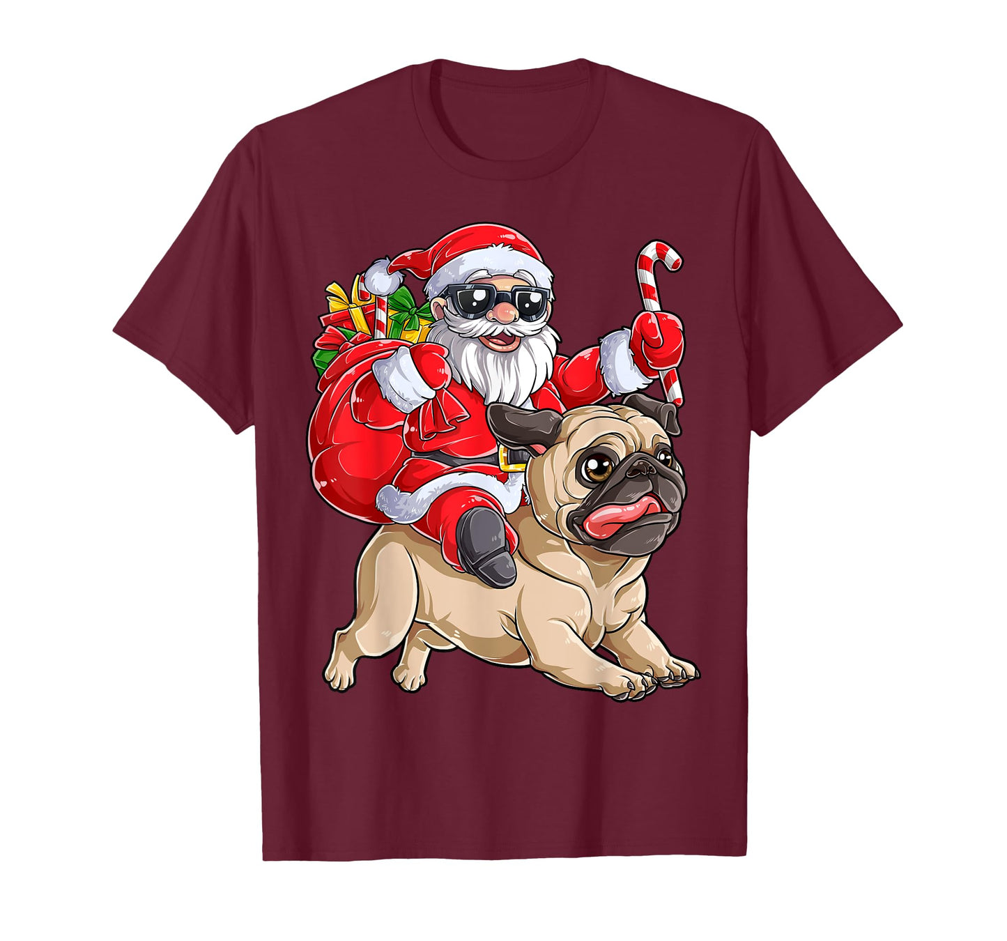 Christmas Santa Claus Riding Pug Xmas Boys Men Pugmas Dog T-Shirt