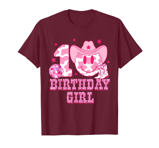 10th Birthday Girls 10 Year Old Cowgirl Western Disco Ball T-Shirt