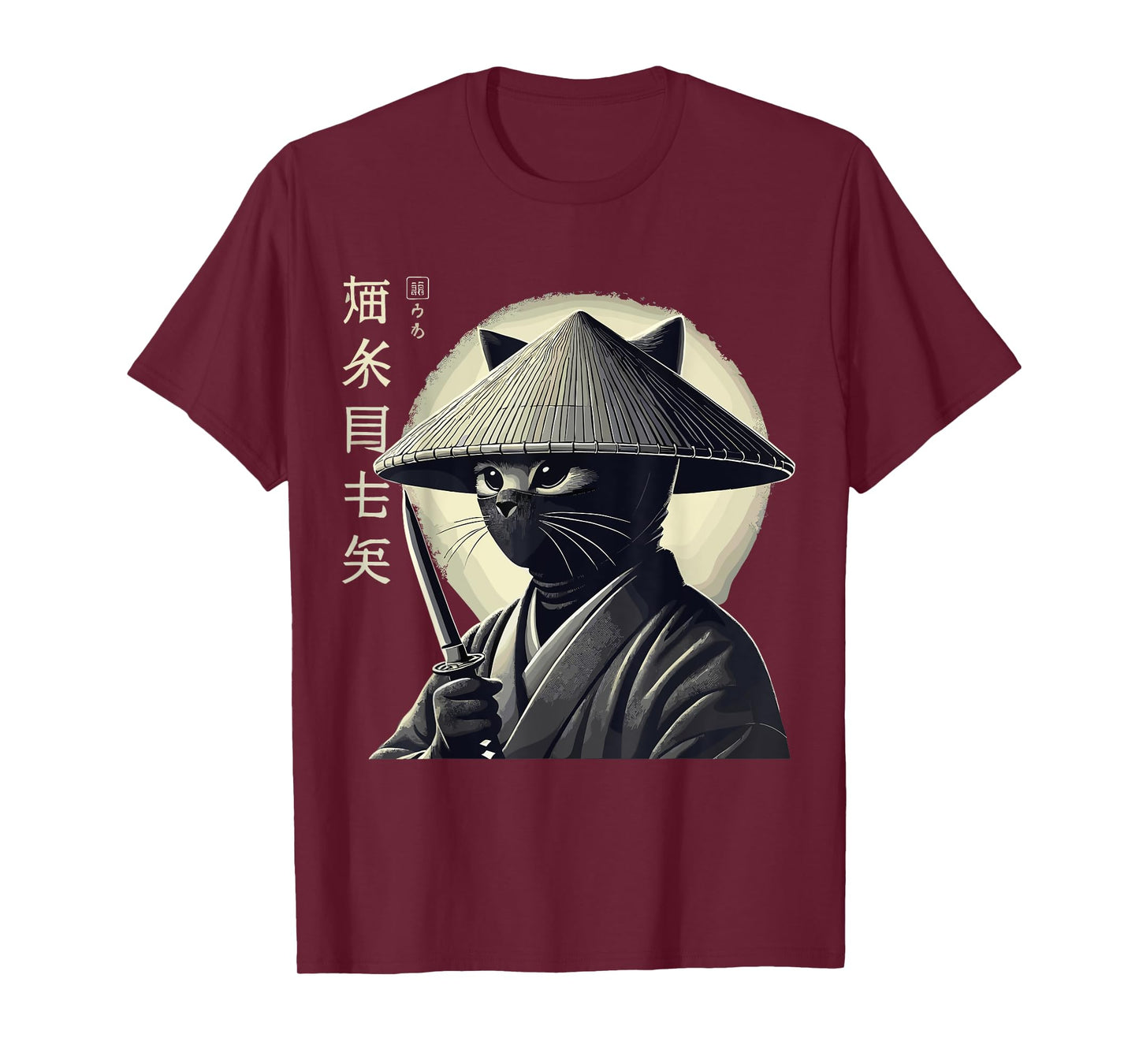 Samurai Cat Graphic Tee Warrior Vintage Japanese Art Anime T-Shirt for Men Women