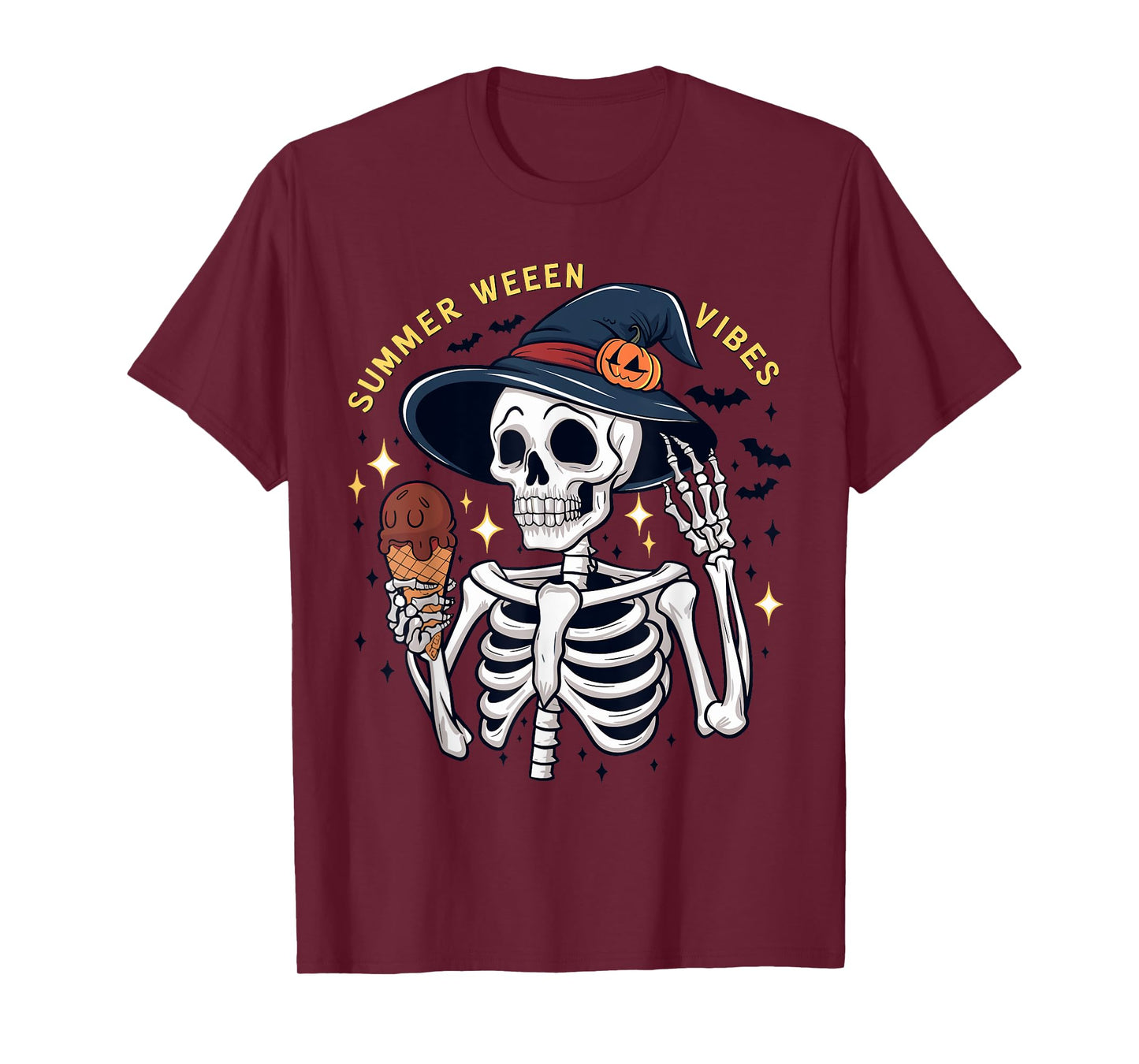Summerween Vibes Funny Skeleton Ice Cream Summer Vacation Men Women Kids T-Shirt