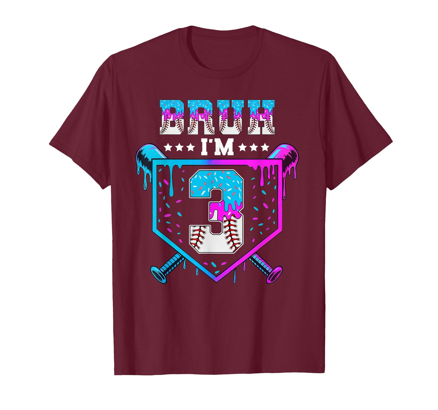 Bruh 3rd Birthday Boy Baseball Ice Cream Drip 3 Year Old Boy T-Shirt