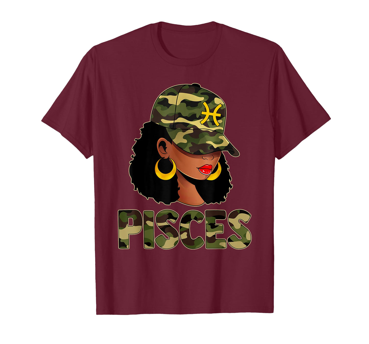 Pisces Queen Camouflage Black Woman Cap Zodiac Sign T-Shirt