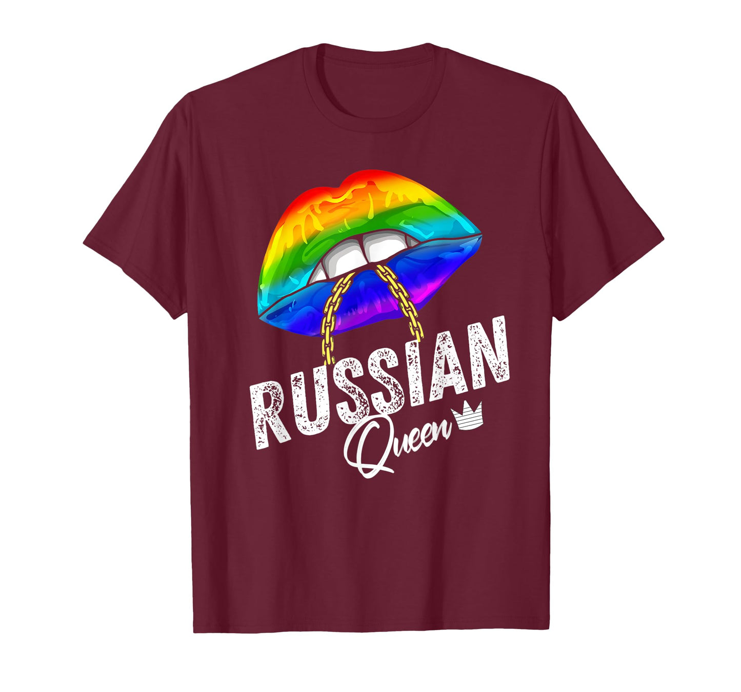Russian Queen LGBTQ Gay Pride Flag Lips Rainbow Russia Mens T-Shirt