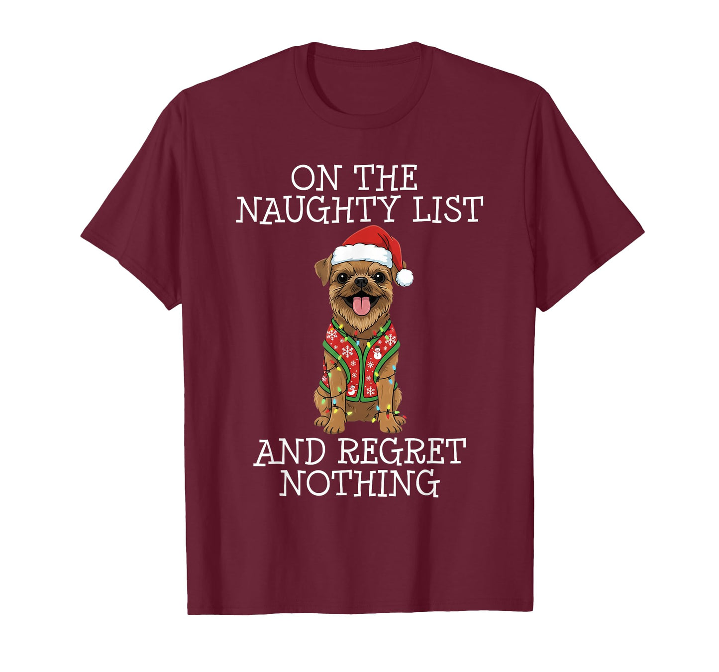 Funny Christmas Brussels Griffon Naughty List T-Shirt