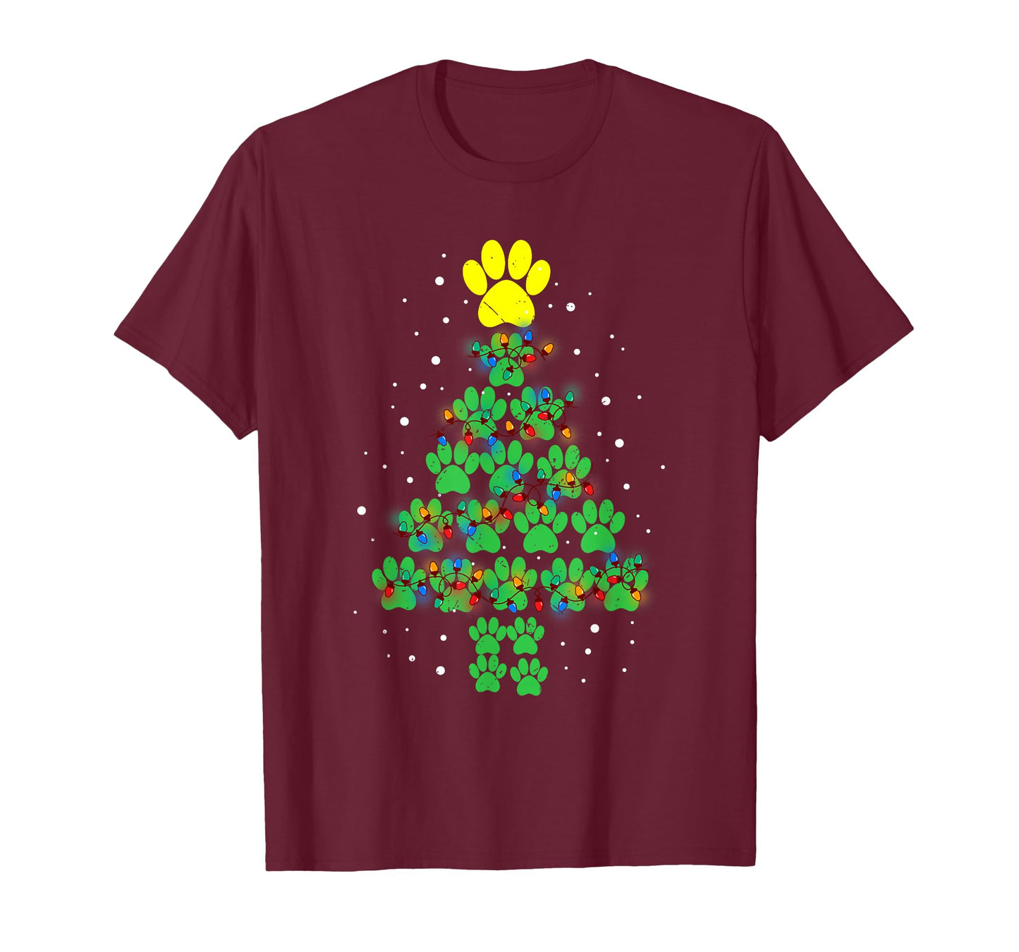 Paw Print Merry Christmas Tree Lights Dog or Cat Meow Xmas T-Shirt