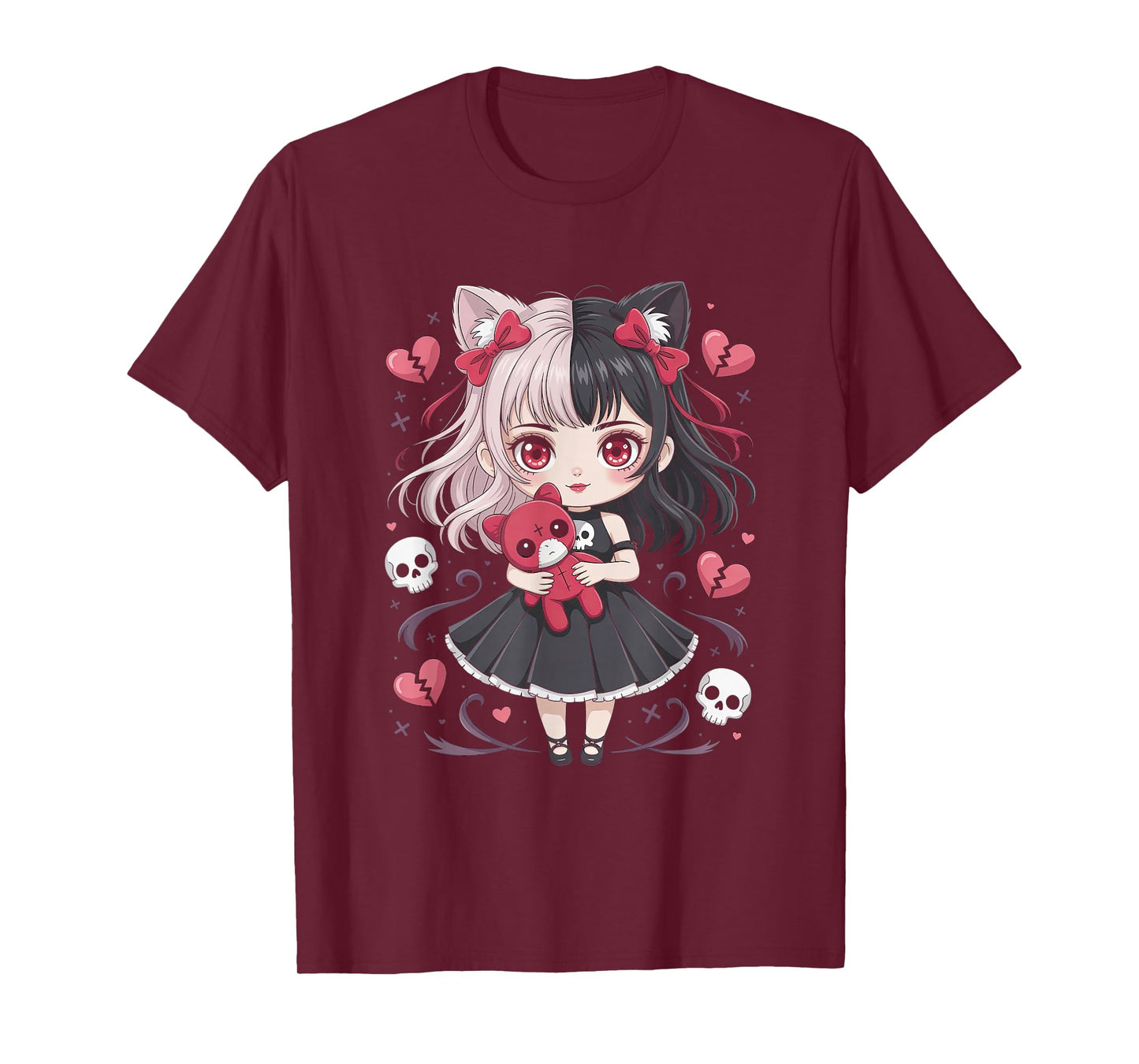 Goth Emo Girl with Teddybear Gothic Chibi Anime Girlie T-Shirt
