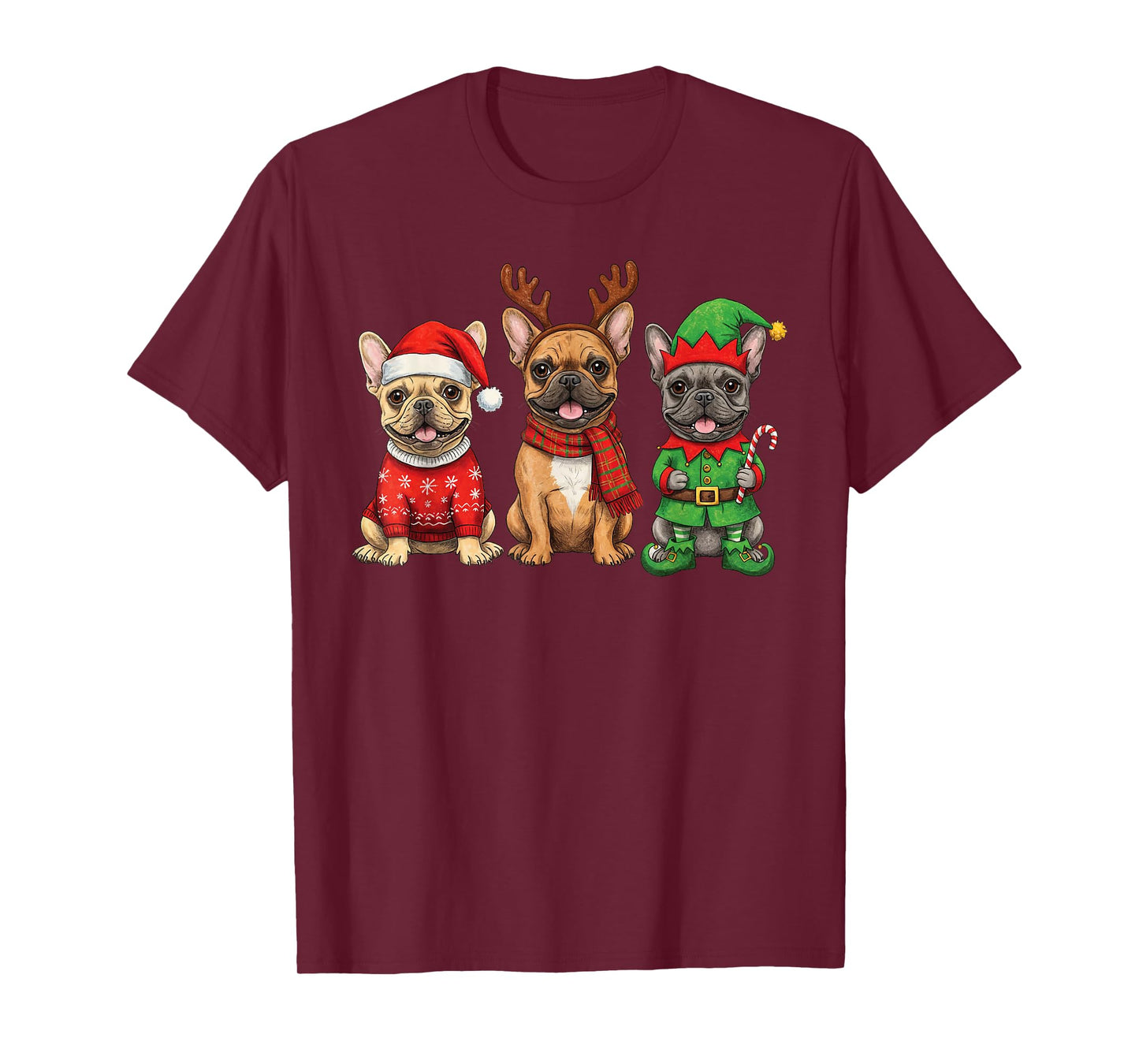 French Bulldog Christmas Lights Reindeer Santa Dog Lovers T-Shirt