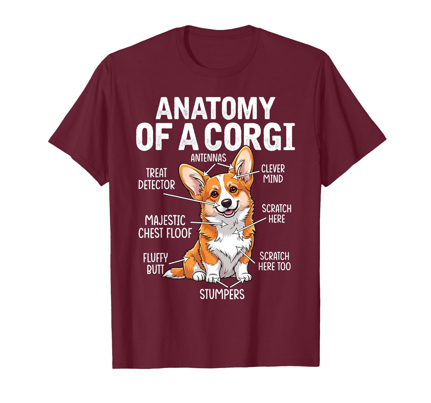 Anatomy of a Corgi Funny Dog Diagram Humor Cute Dog Parts T-Shirt
