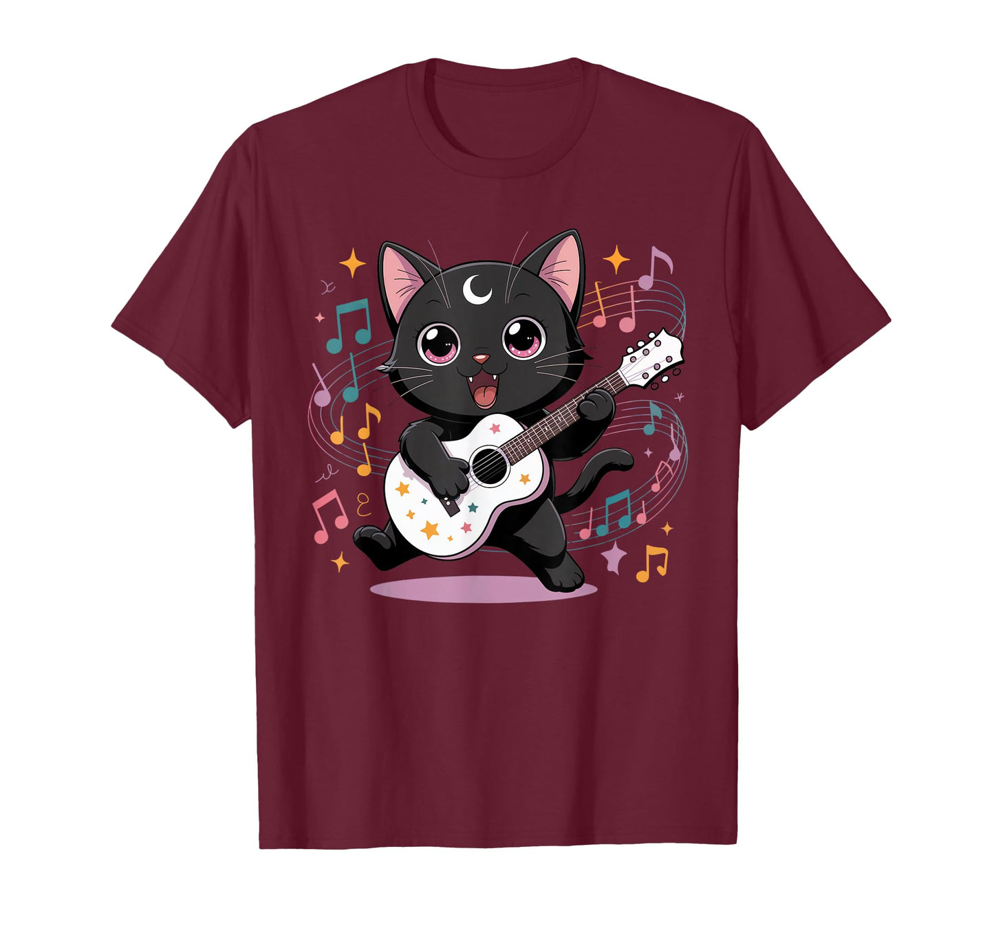 Black Cat Guitar Rock Kawaii Goth Girl Clothes Pink Goth T-Shirt