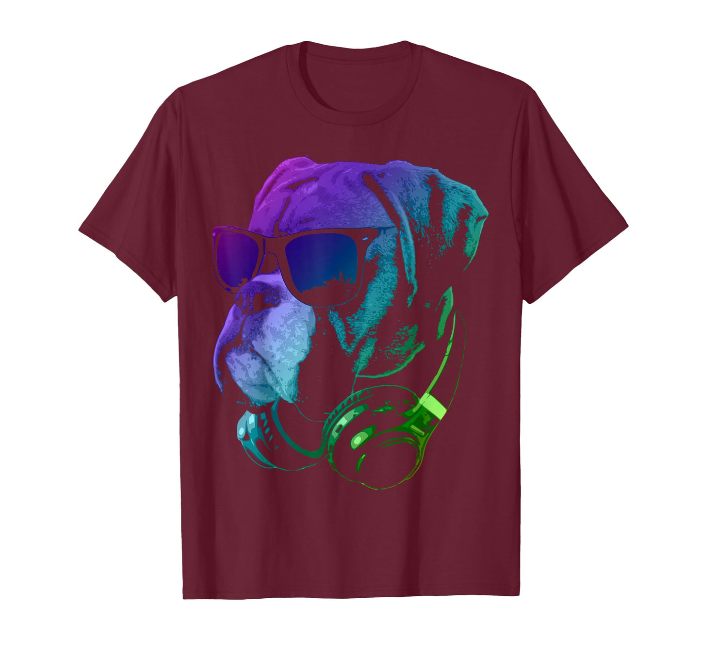 Boxer Dog with Sunglasses and Headphones T-Shirt Small