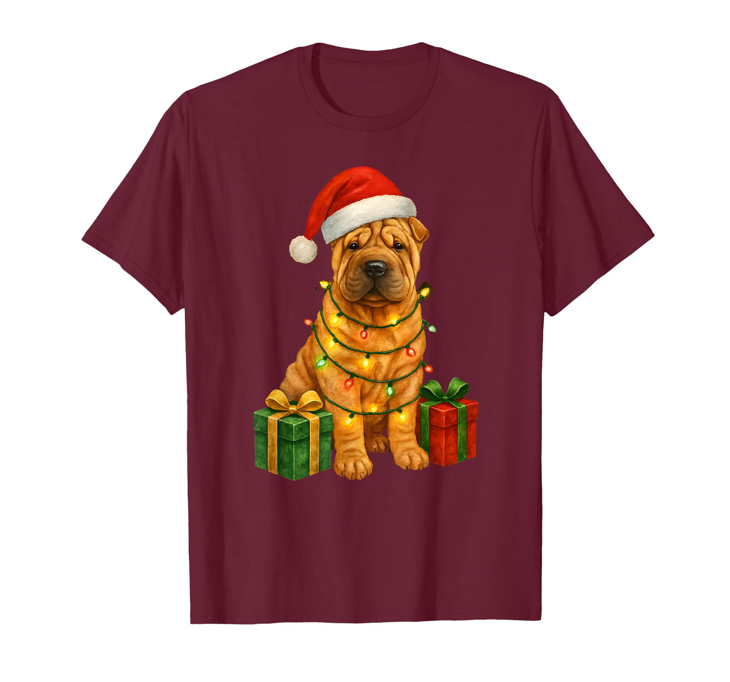 Christmas Shar Pei Dog Cute Funny Santa Hat T-Shirt