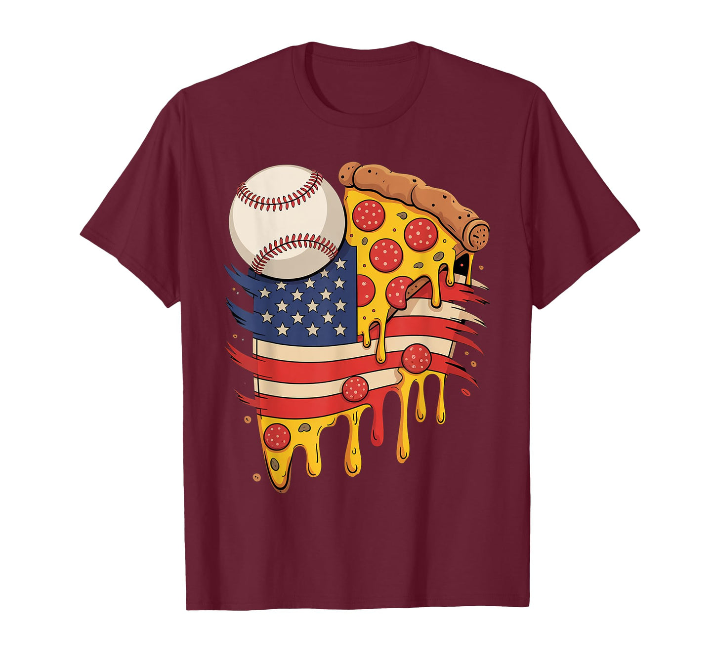 Baseball Drip American Flag Pizza slices dripping cheesy T-Shirt