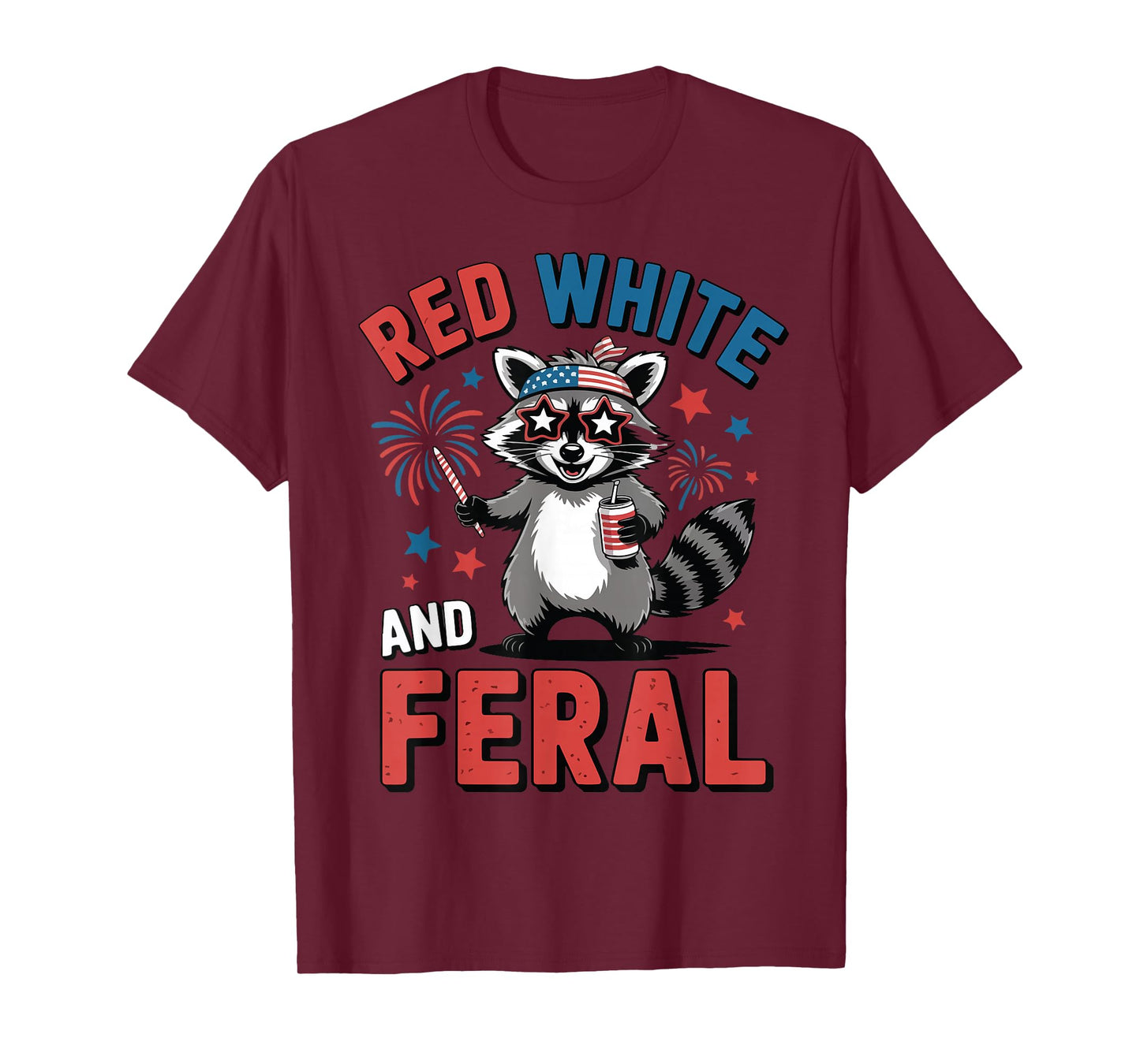 Red White Feral Raccoon Boy Toddler Funny Raccoon Patriotic T-Shirt
