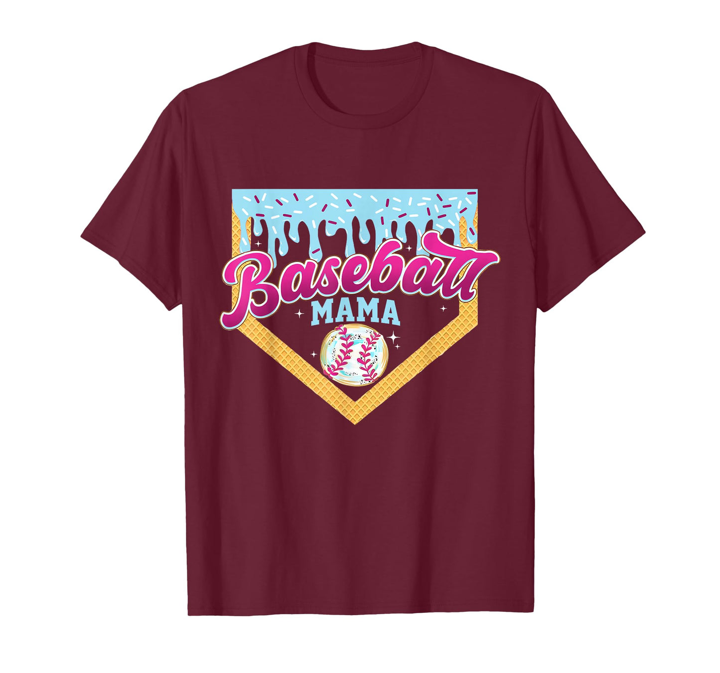 Baseball Mama Home Plate Ice Cream Drip Baseball Mom T-Shirt