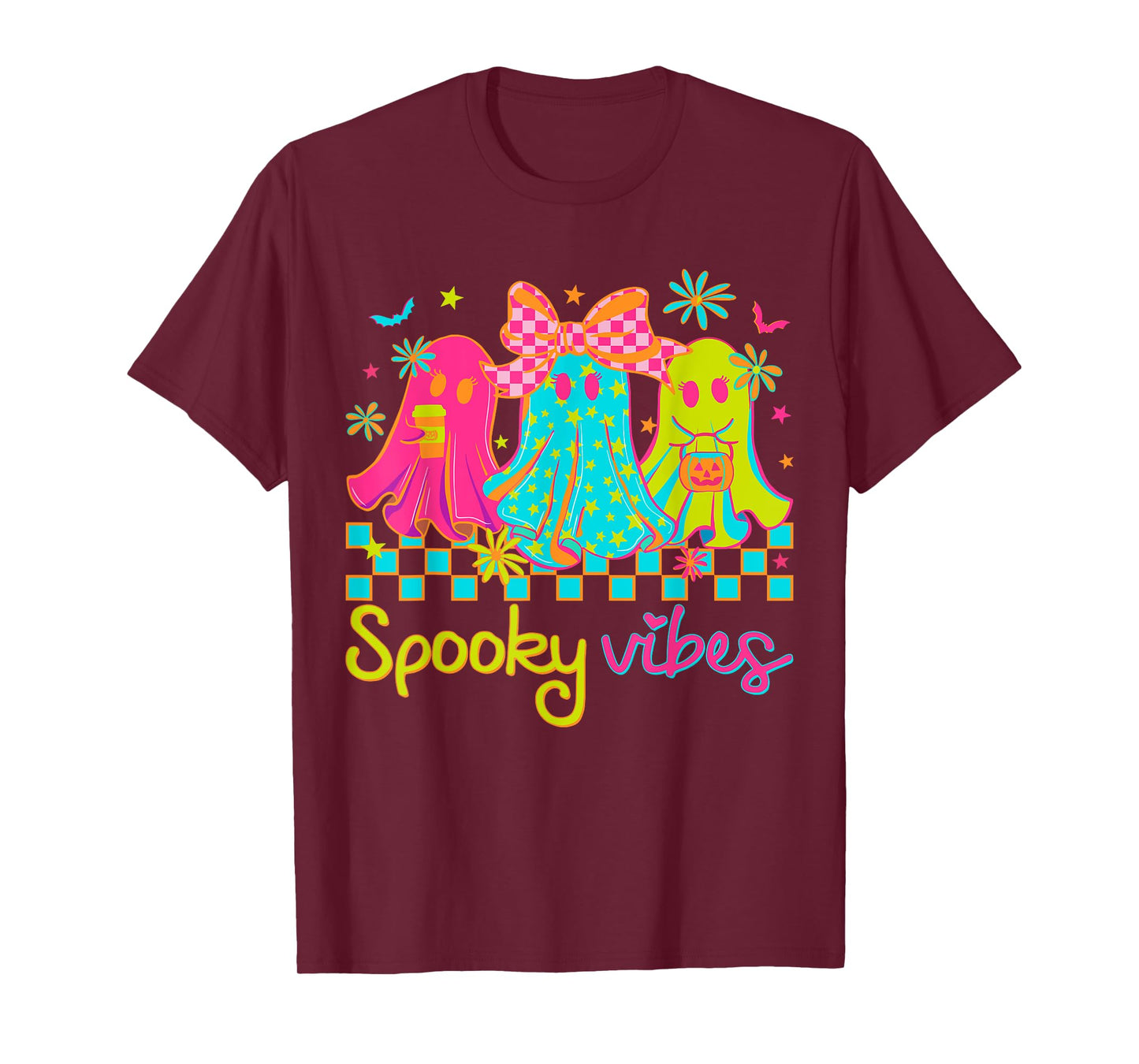 Spooky Vibes Halloween Coquette Floral Ghost Coffee Girl Kid T-Shirt