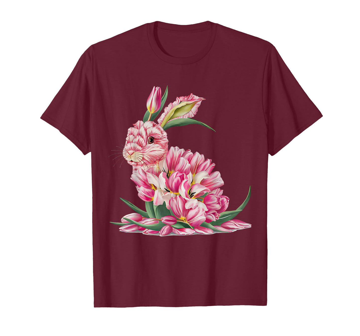 Easter Bunny Tulip Flower Girls Women Rabbit Easter Floral T-Shirt