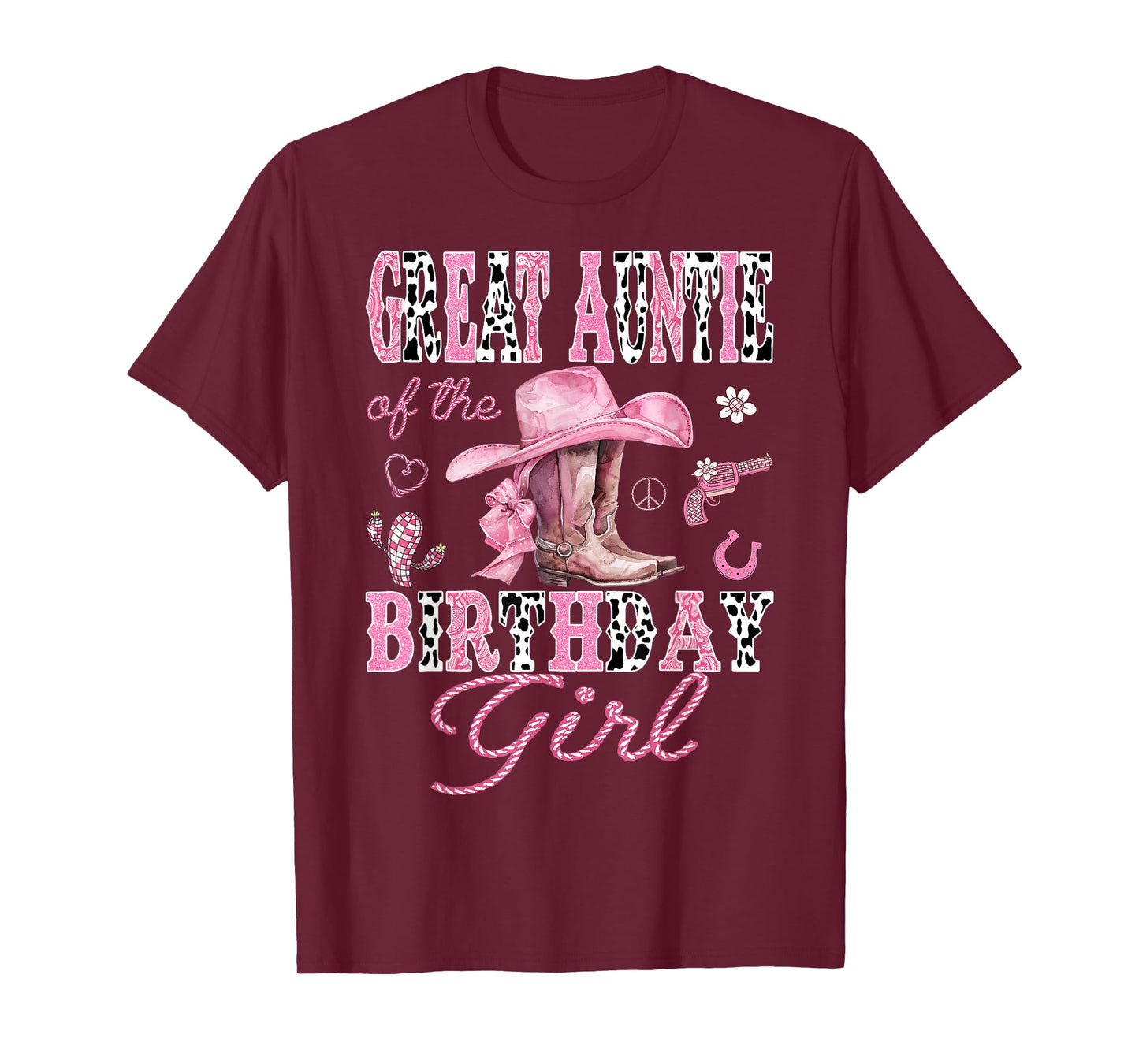 Great Auntie Of the Birthday Girl Pink CowGirl Western Rodeo T-Shirt