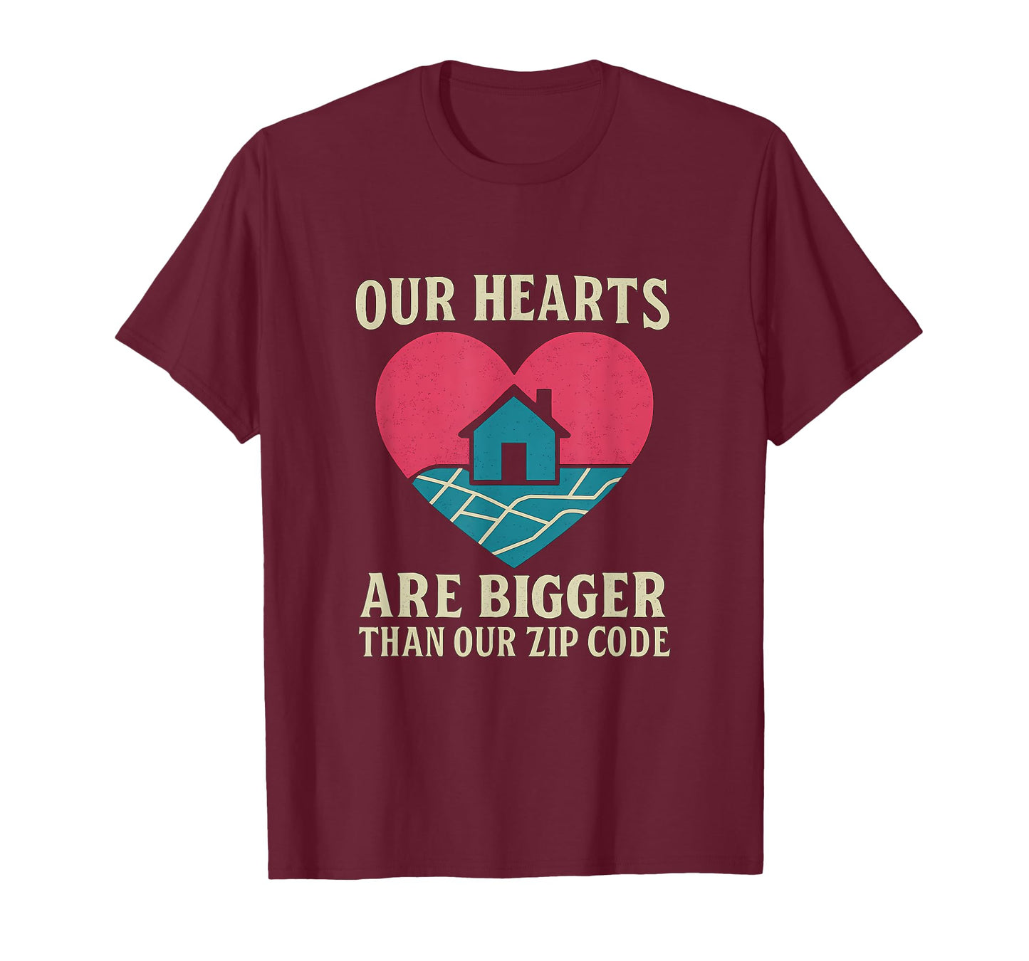 Community Pride Heart Map Graphic Magenta Teal White T-Shirt