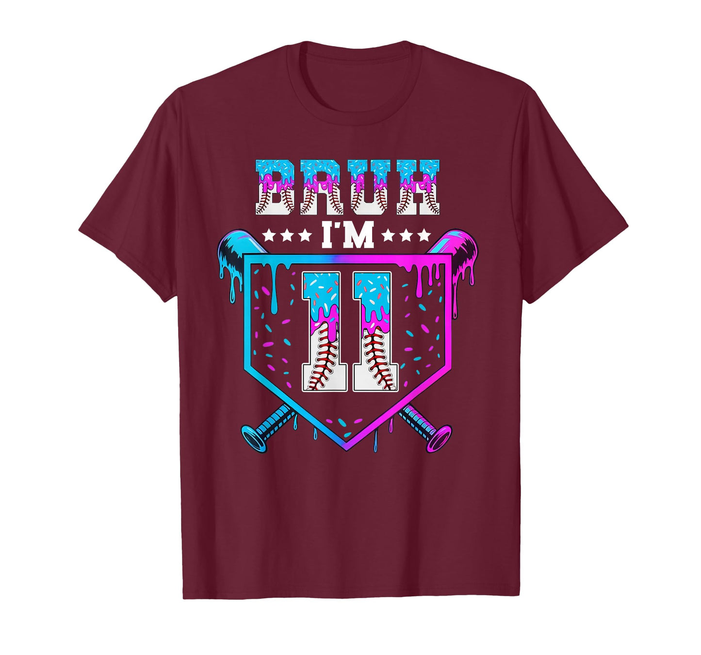 Bruh 11th Birthday Boy Baseball Ice Cream Drip 11 Year Old T-Shirt