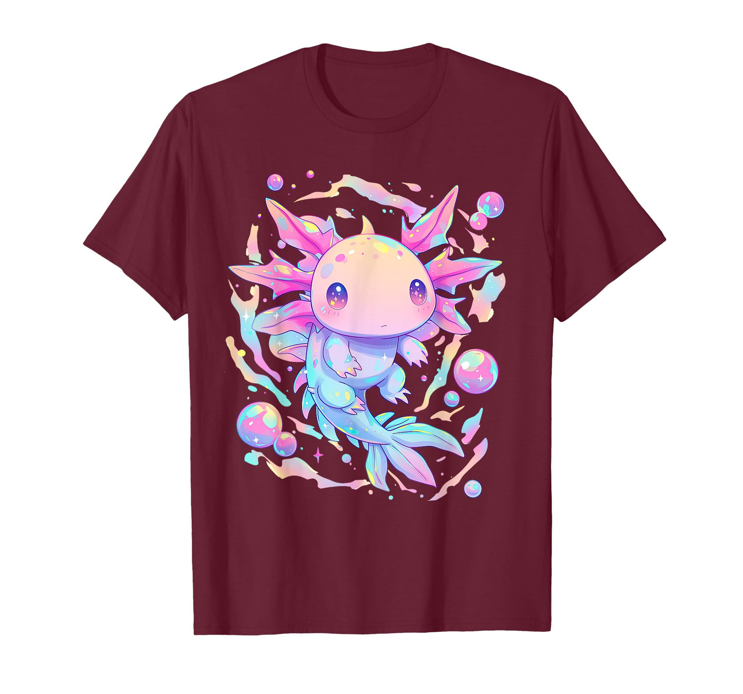 Kawaii Pastel Goth Cute Pink Sparkles Axolotl and Bubbles T-Shirt