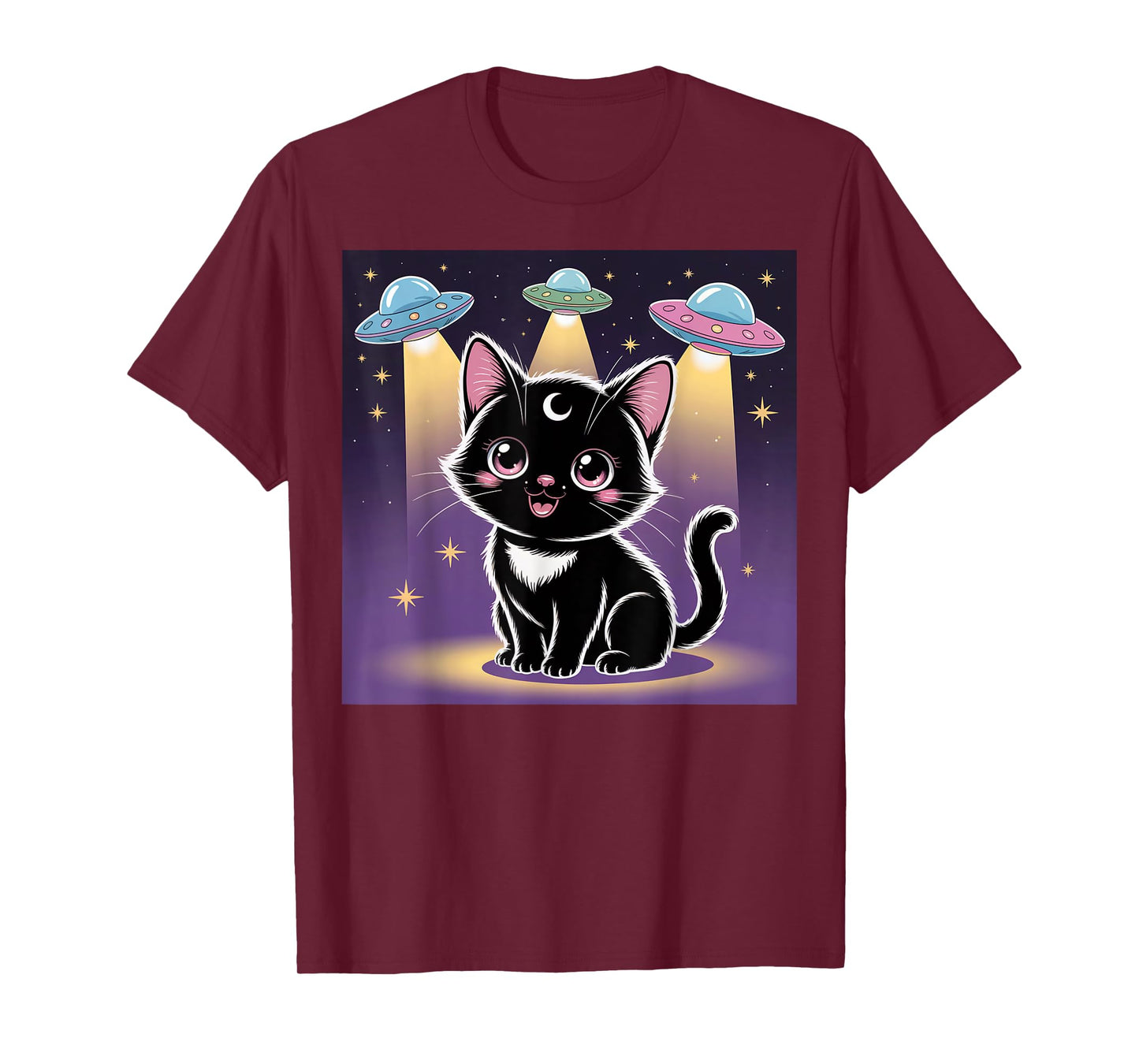 Black Cat Alien UFOs Cute Kawaii Goth Girl Clothes Pink Goth T-Shirt
