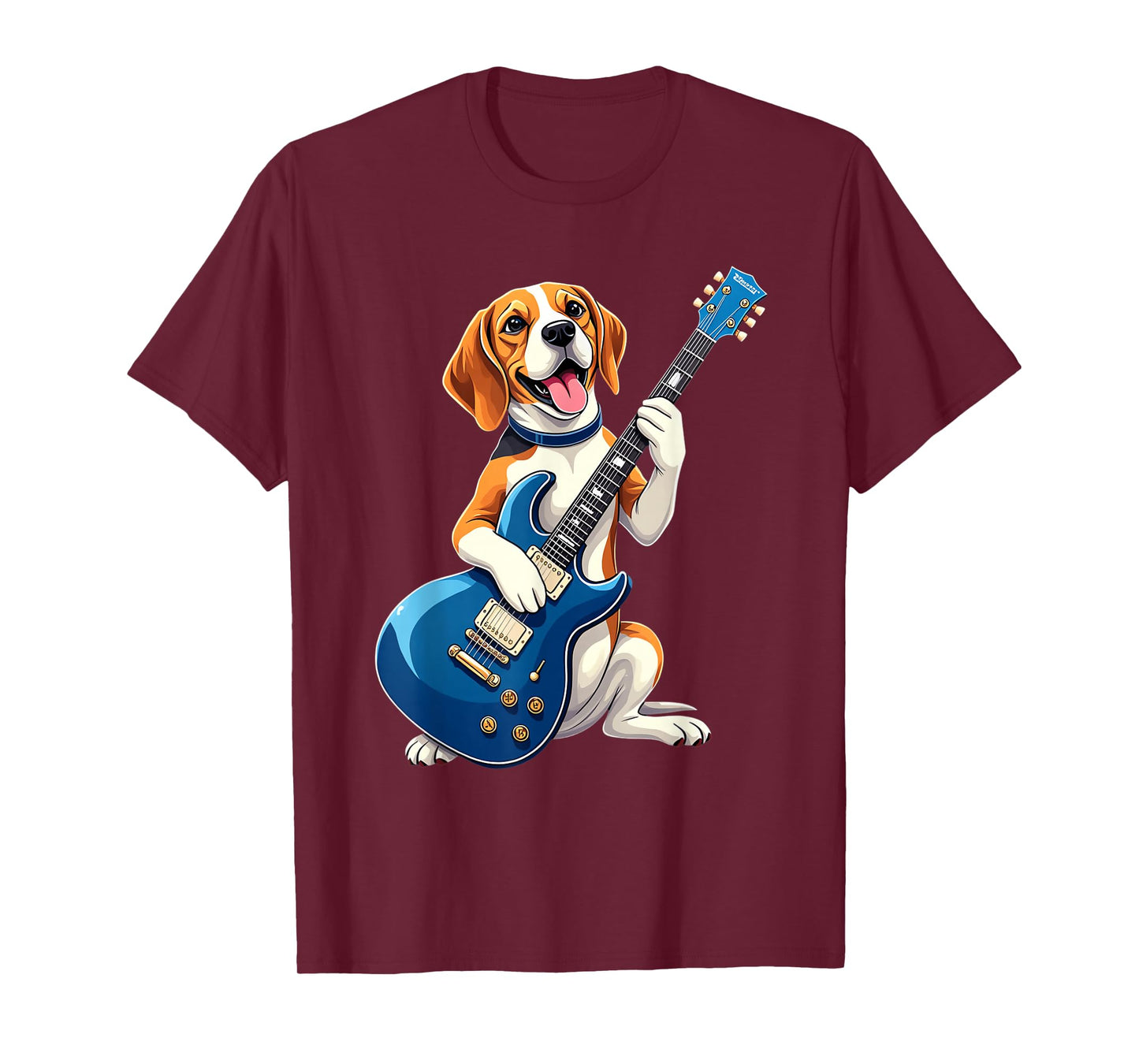 Funny Beagle Dog Playing Electric Guitar Design Music Lovers T-Shirt