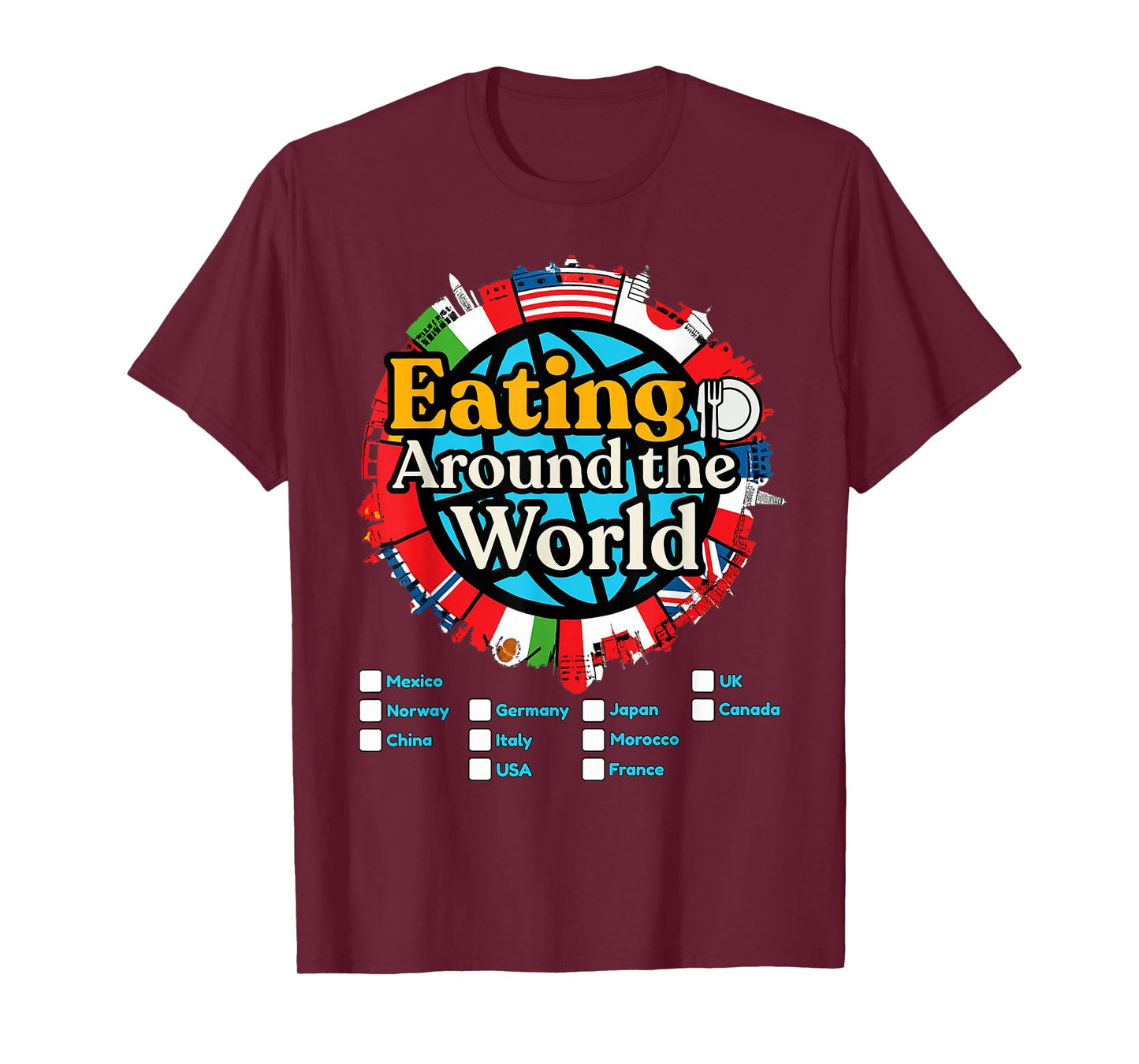 Vacation Eating Around The World Countries Showcase Food Fan T-Shirt
