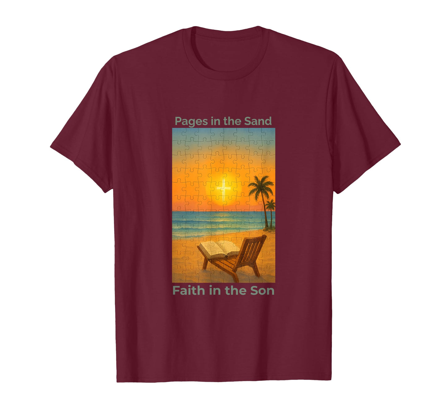 Pages in The Sand Faith Beach Son/Sunrise Puzzle T-Shirt