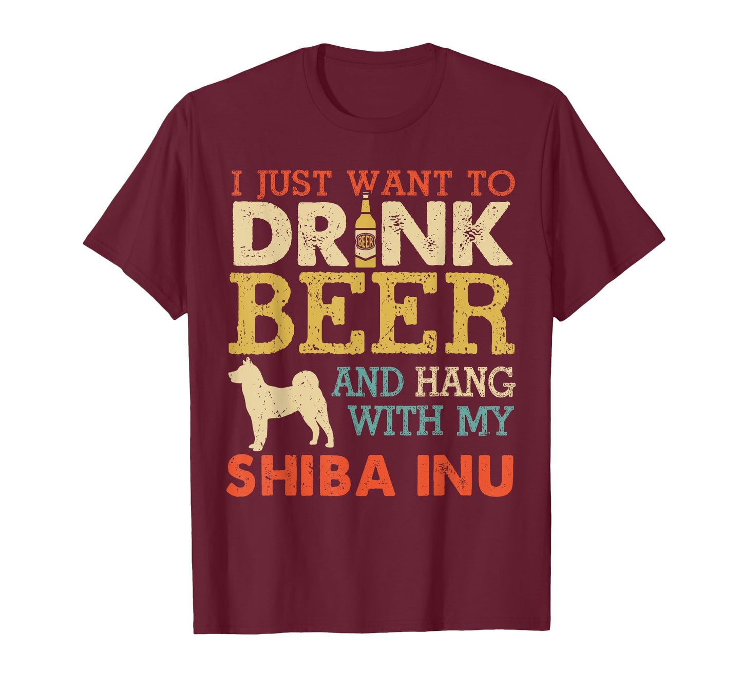 Shiba Inu Dad Drink Beer Hang With Dog Funny Men Vintage T-Shirt