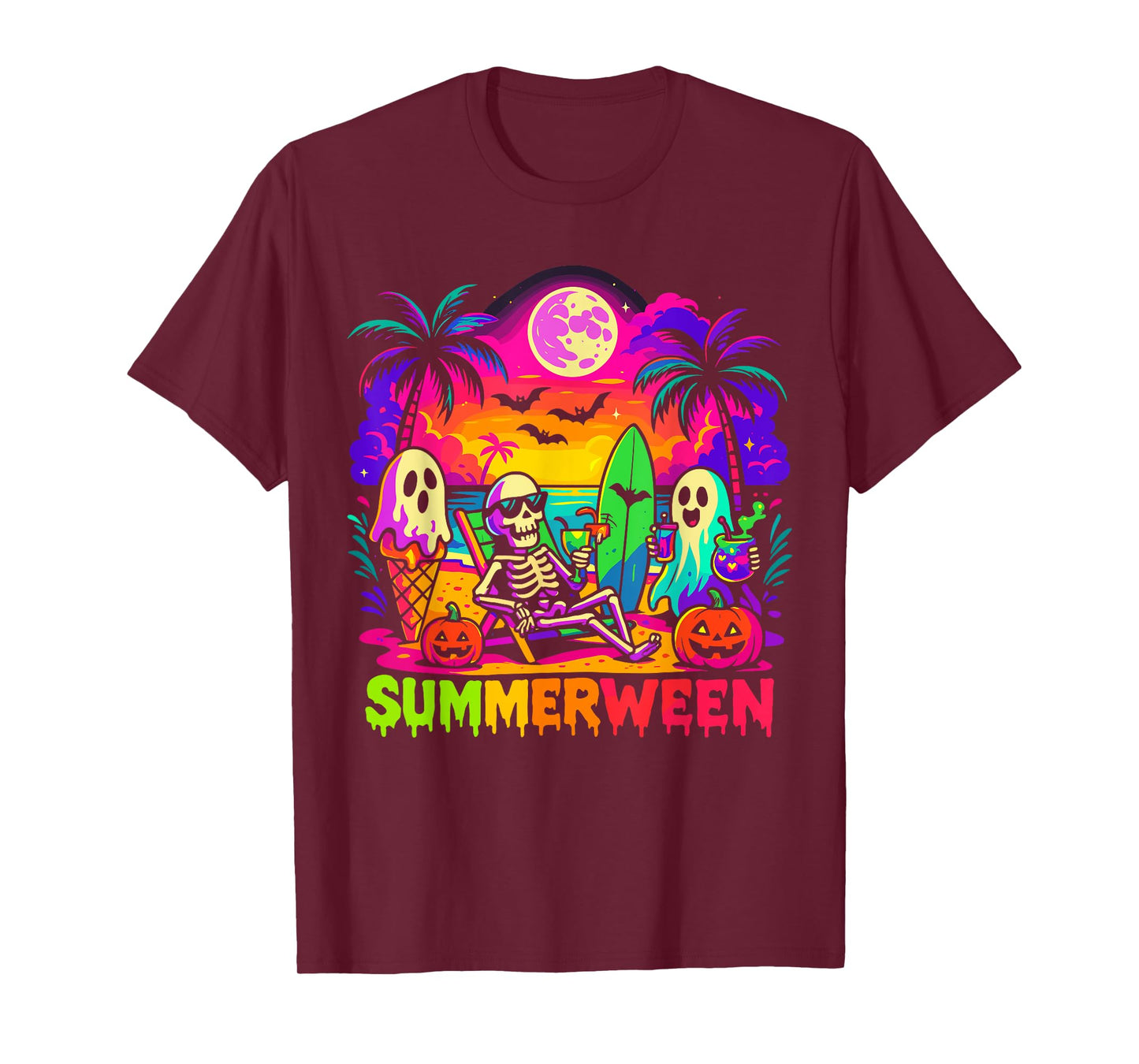 Summer Halloween Skeleton Ghost Beach, Spooky Summerween T-Shirt