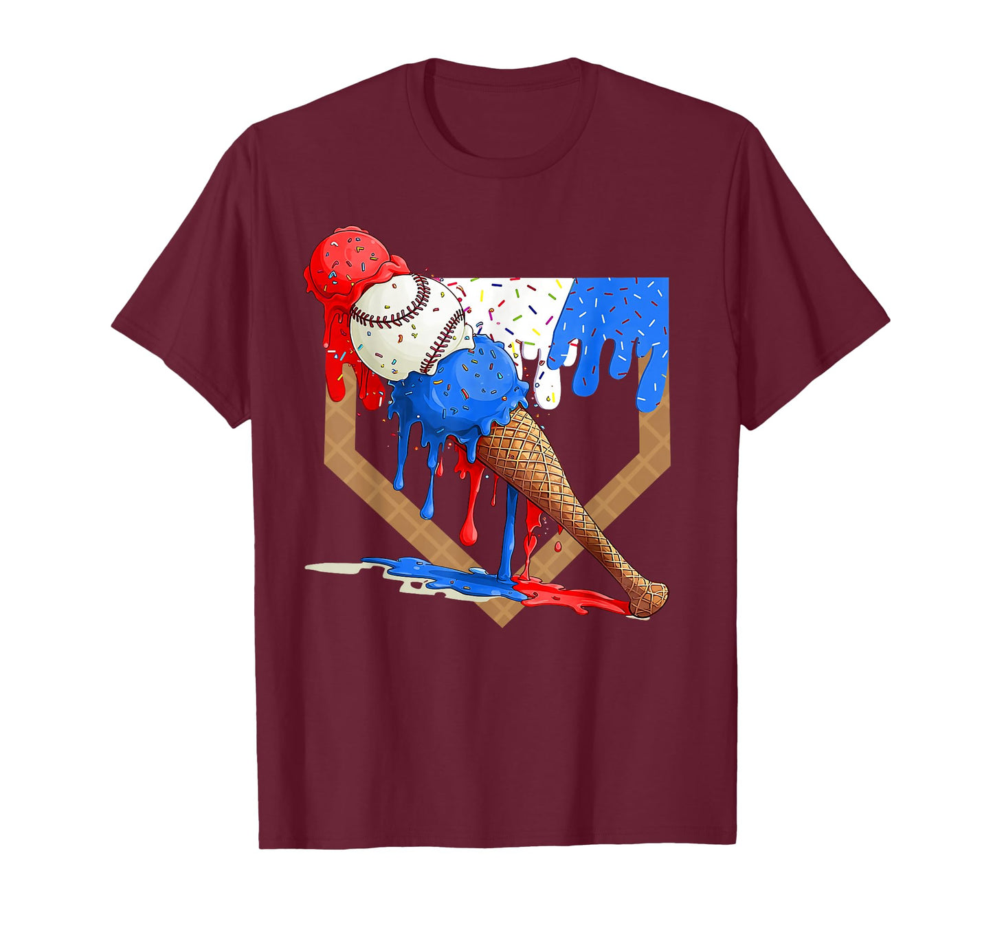 4th of July Red White and Blue Baseball Ice Cream Drip Boys T-Shirt