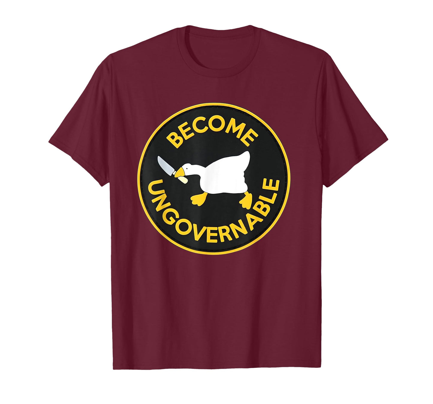 Cute Funny Become Ungovernable Geese Patch Style Design T-Shirt