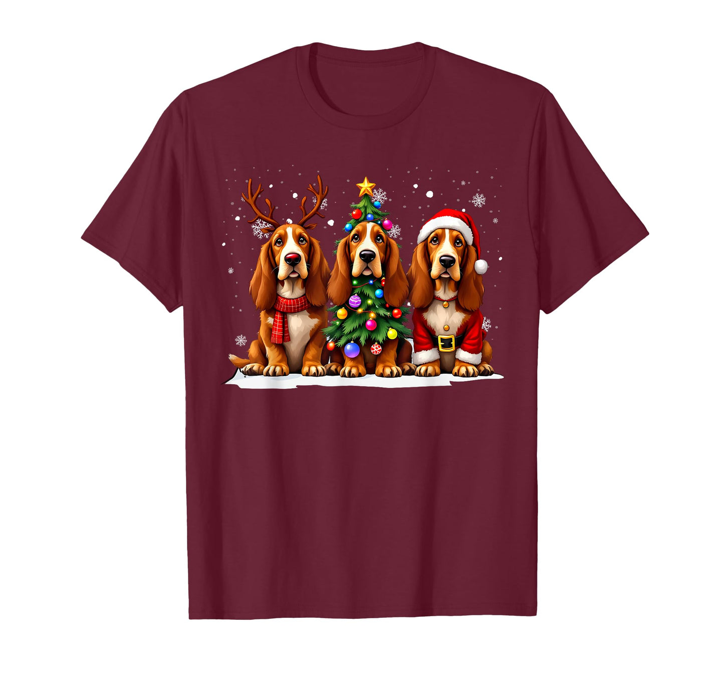 Retro Christmas Basset Hound Santa Reindeer Dog Lover T-Shirt
