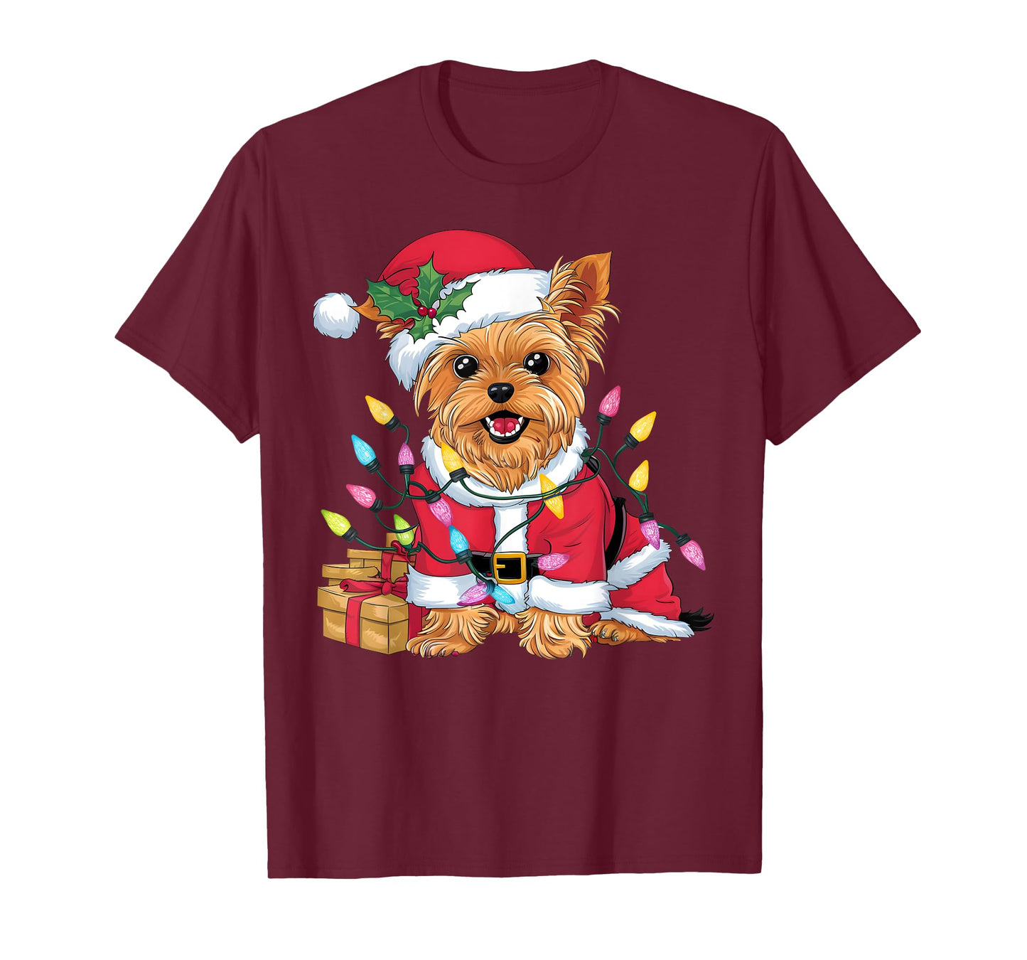 Family Xmas Lighting Santa Yorkie Dog Christmas T-Shirt