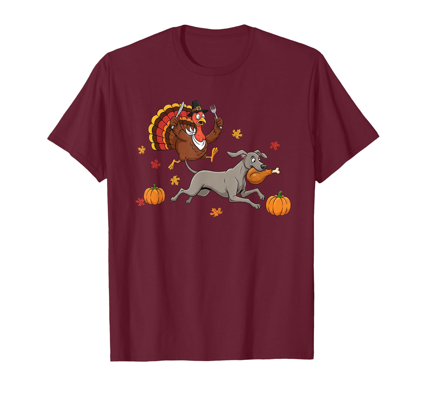 Funny Weimaraner Turkey Autumn Thanksgiving Womens Mens Kids T-Shirt