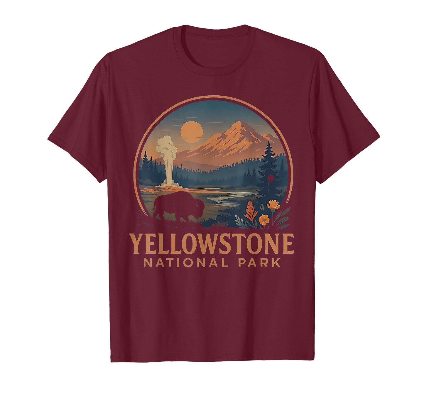 Yellowstone National Park US Bison Vintage Hiking Camping T-Shirt