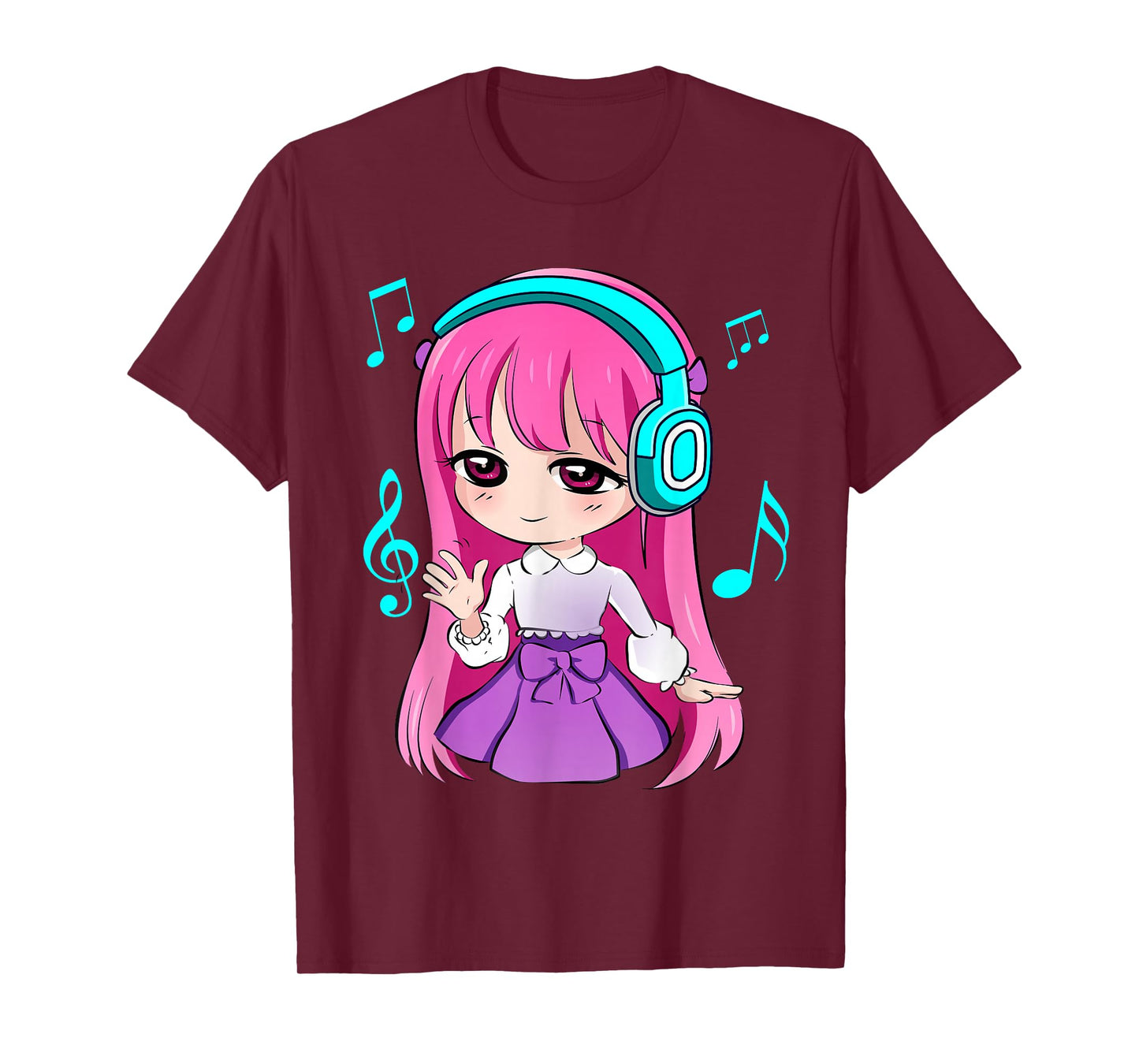 Anime and Music Girl for Teen Chibi Graphic Anime Girl T-Shirt