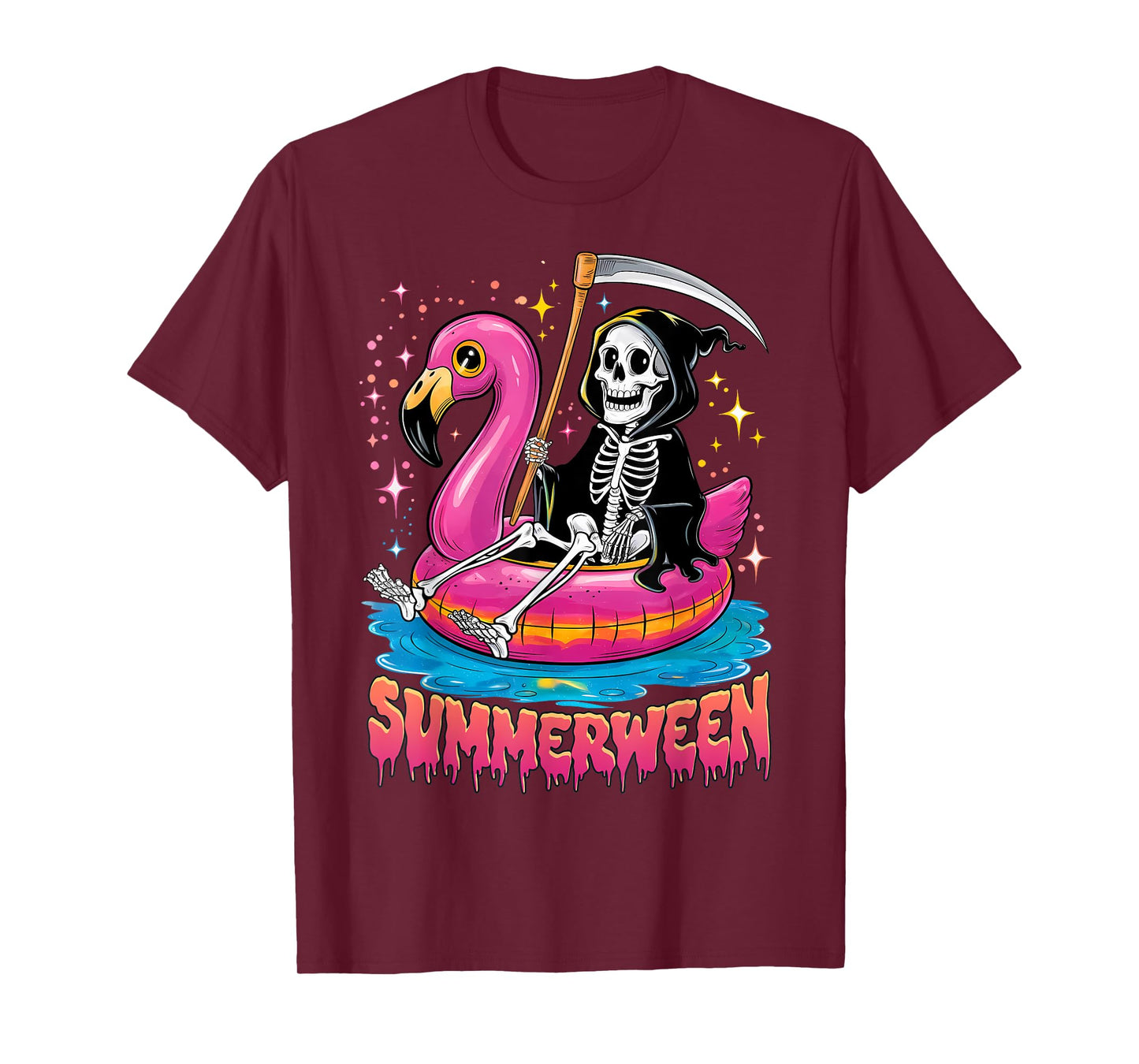 Summer Flamingo Jack-o-lantern Happy Summerween Skeleton T-Shirt