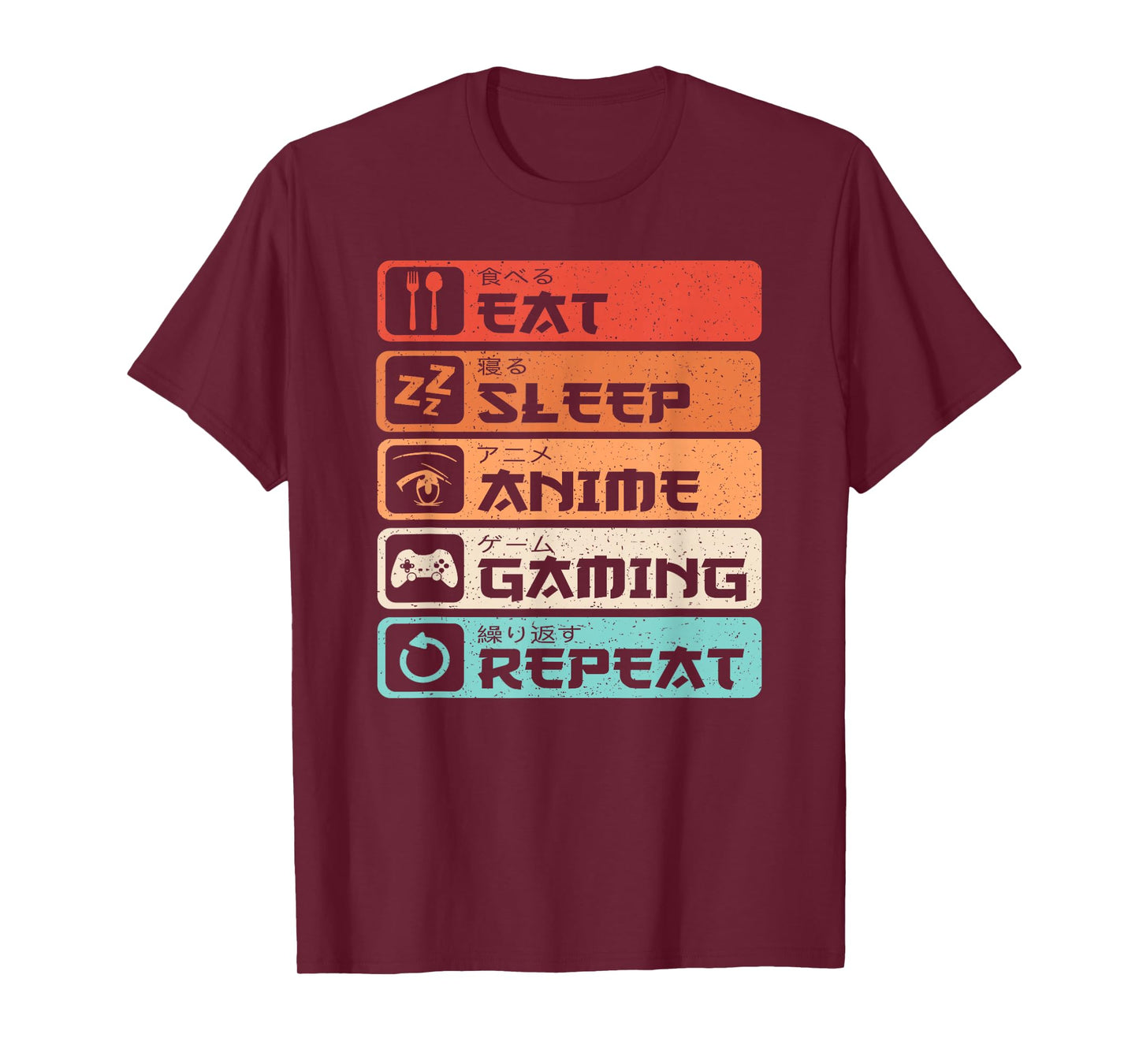Eat Sleep Anime Gaming Repeat Otaku Manga Men Boys Retro T-Shirt