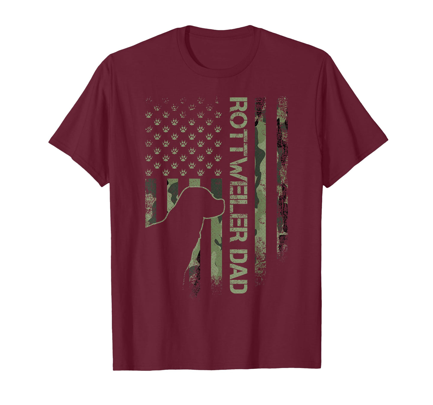 Vintage USA Camo Flag Proud Rottweiler Dad Rottie Silhouette T-Shirt