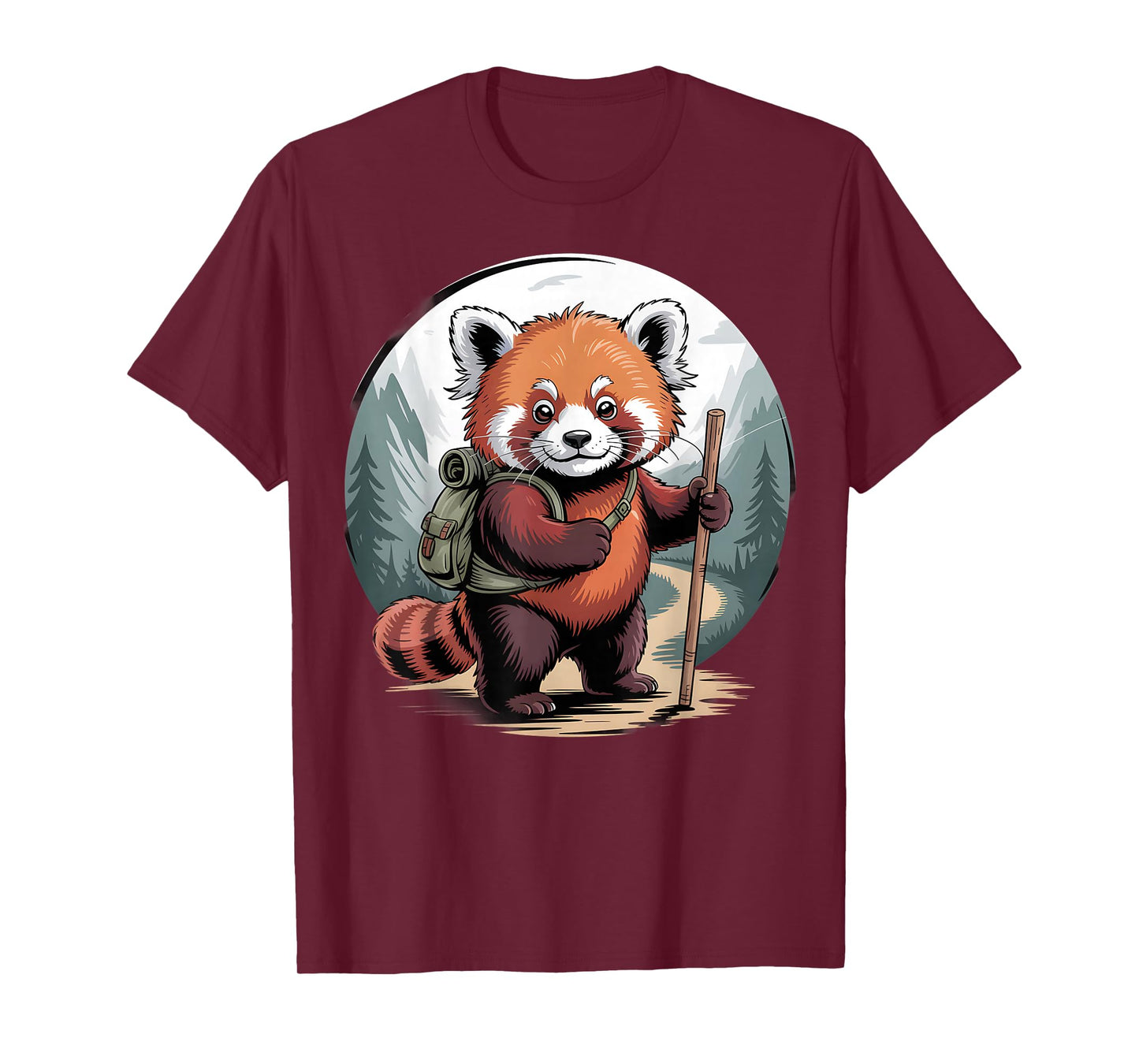 Adorable Red Panda Hiking in Forest with Backpack T-Shirt