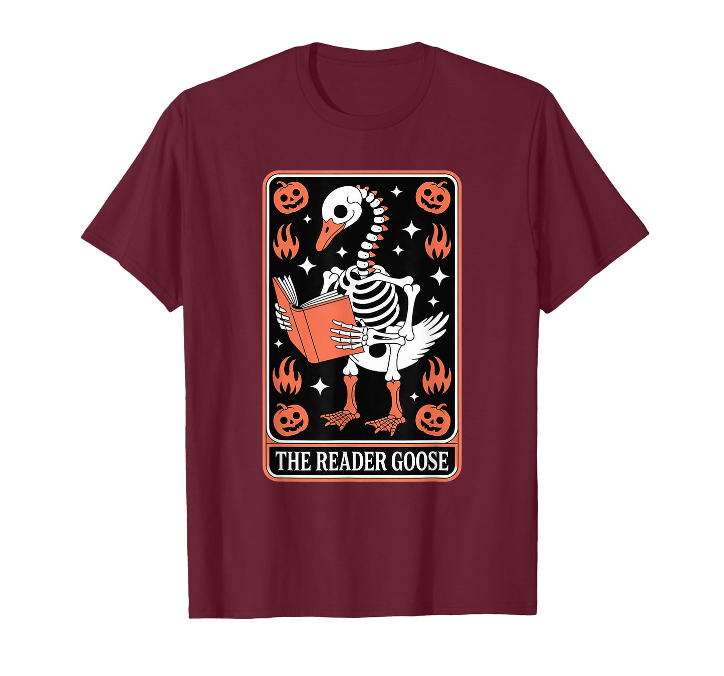 Skeleton Goose Reading Book Halloween Design for Readers T-Shirt