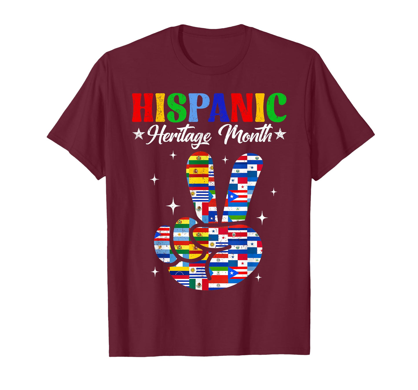 Hispanic Heritage Month All Latino Hispanic Flags Peace Sign T-Shirt