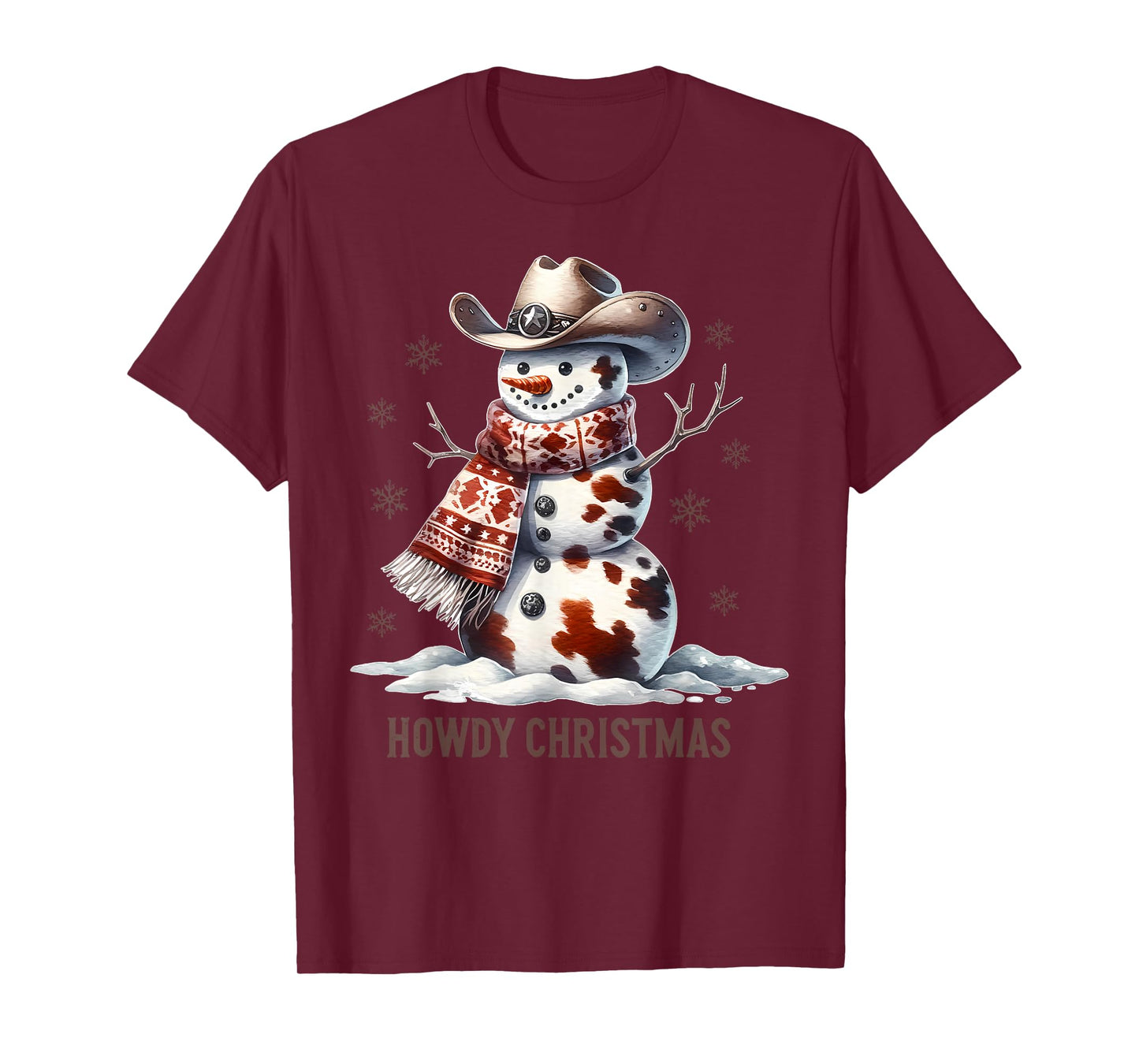 Howdy Christmas Cowhide Snowman Western Country Cowboy Xmas T-Shirt