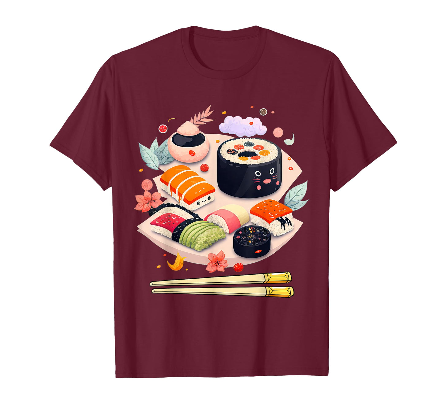Happy Sushi Anime Kawaii Set Japanese Food Lover Otaku Manga T-Shirt