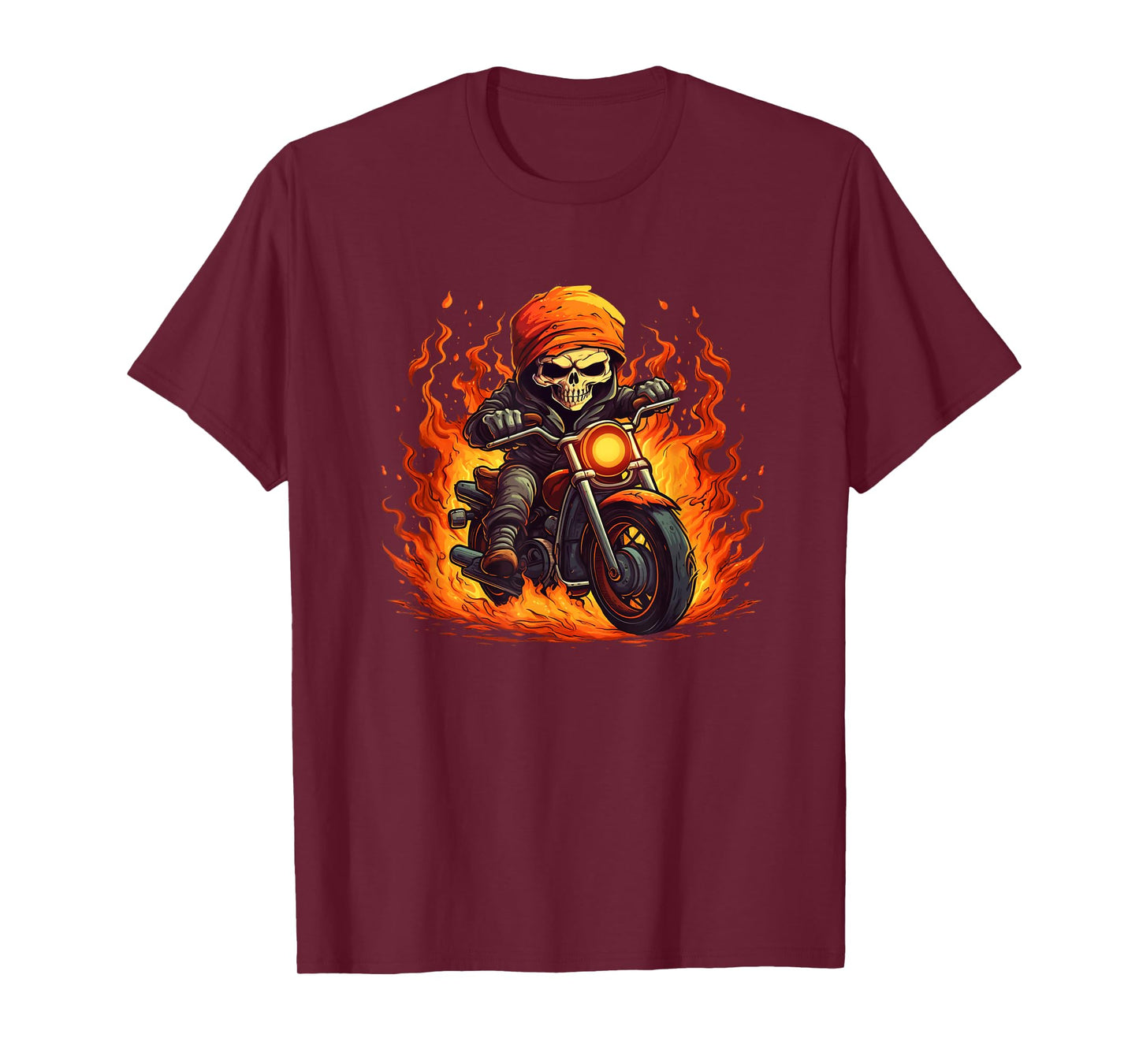 Fire Skull with Motorcycle for Flames Graphic Lovers T-Shirt