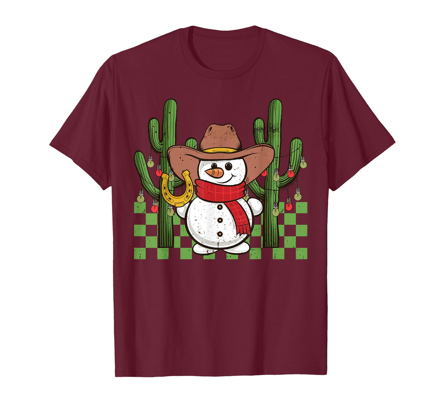 Groovy Cowboy Snowman Western Christmas Cactus Apparel T-Shirt