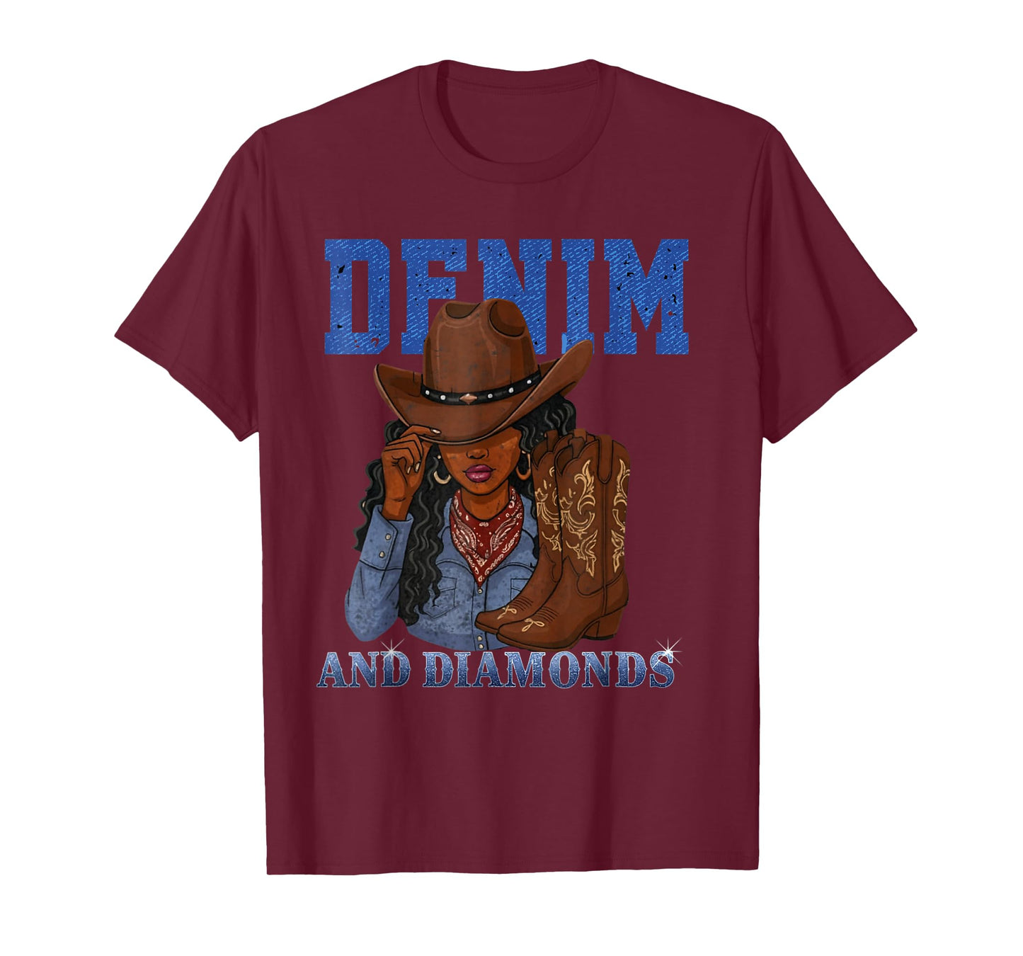 Denim and Diamonds Cowgirl Afro Western Rodeo Melanin Women T-Shirt