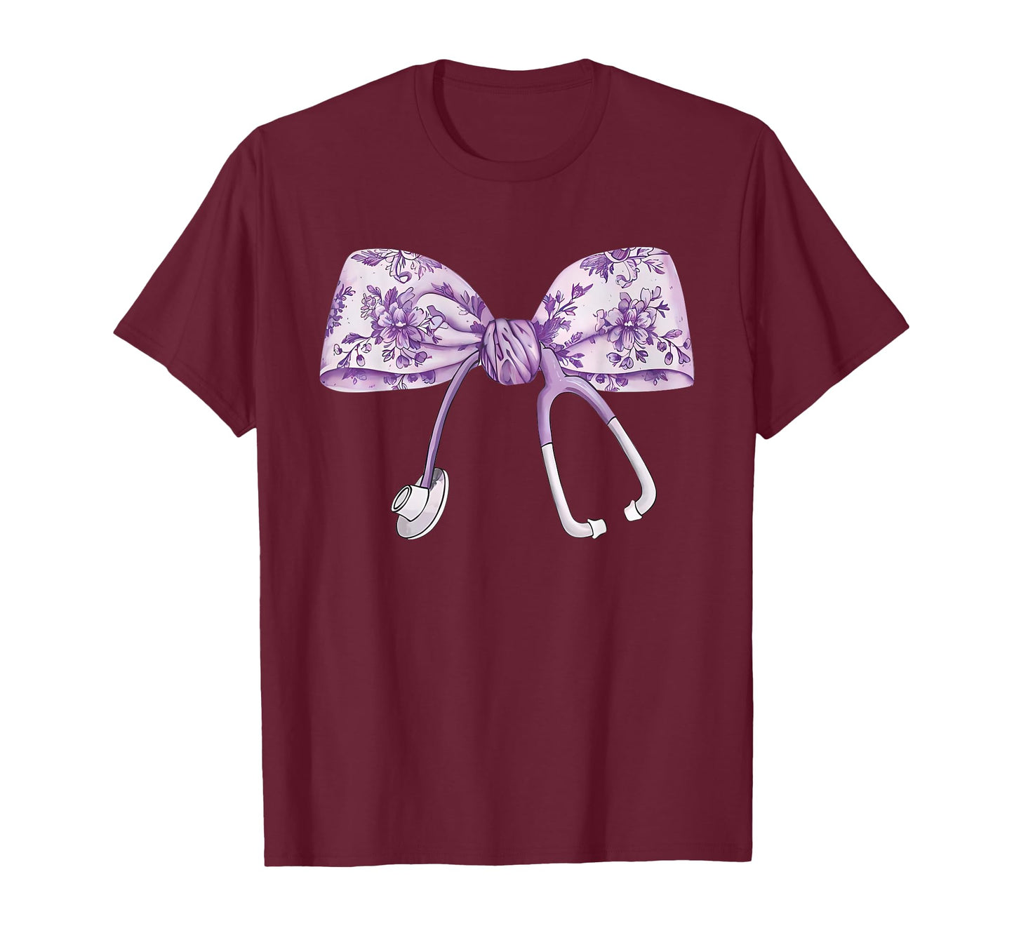 Cute Floral purple Coquette Bow Stethoscope Nurse Doctor T-Shirt
