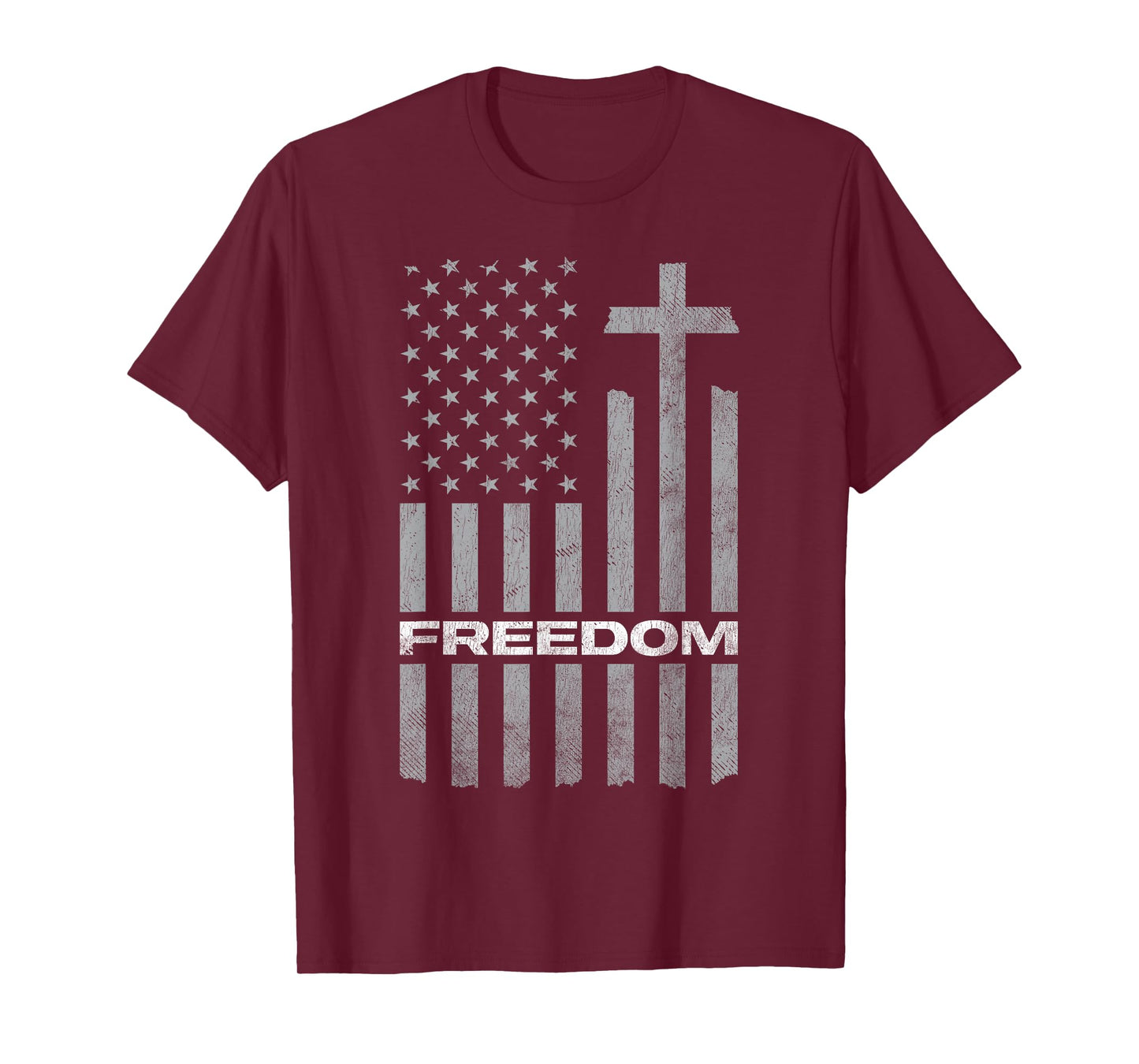 Freedom Distressed American Flag Cross Christian T-Shirt